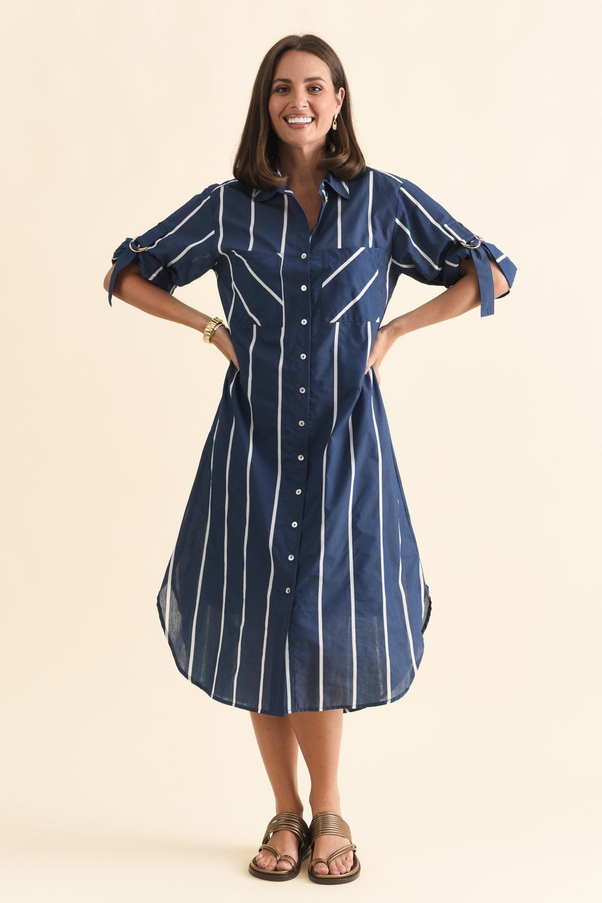 Hayman Navy Stripe Shirt Dress Front View