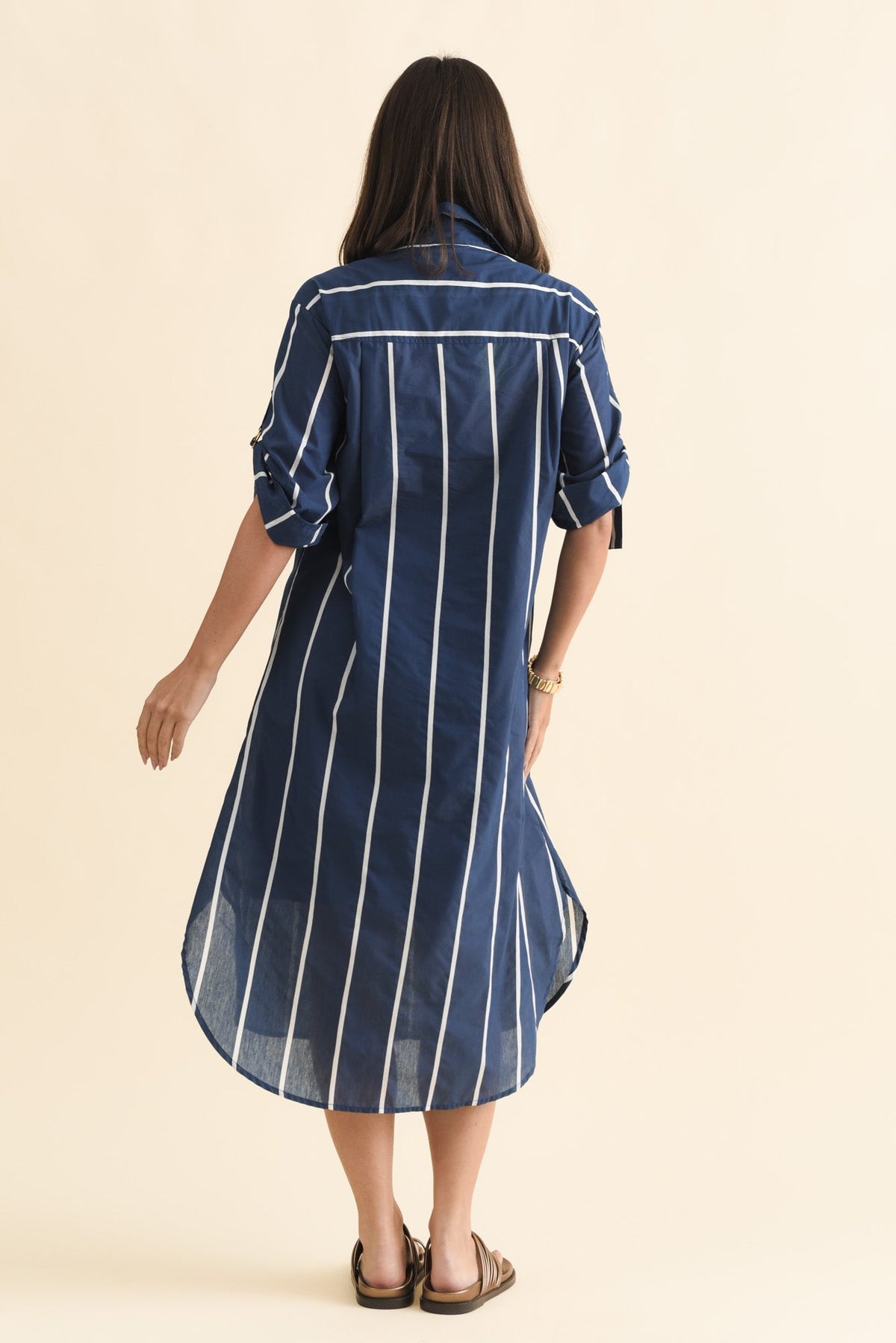 Hayman Navy Stripe Shirt Dress Side View