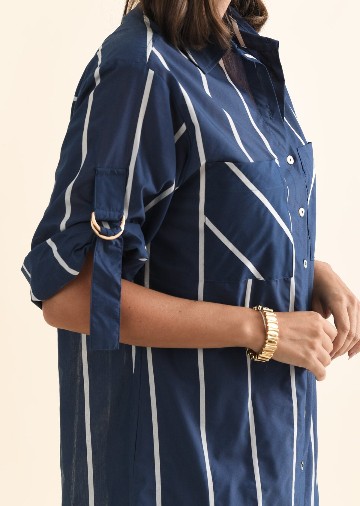 Hayman Navy Stripe Shirt Dress Detail View