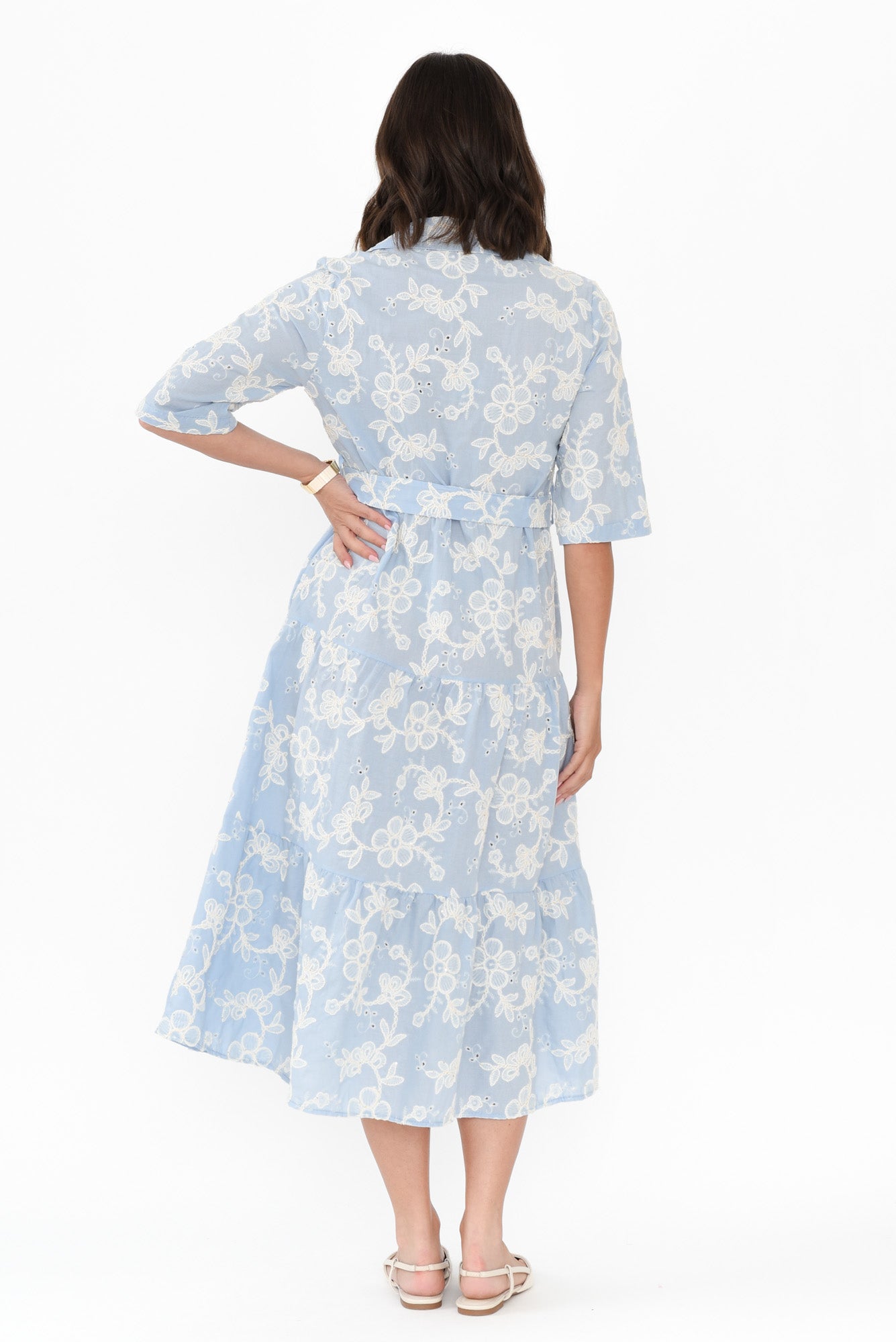 Heidi Blue Floral Embroidered Cotton Dress Detail View