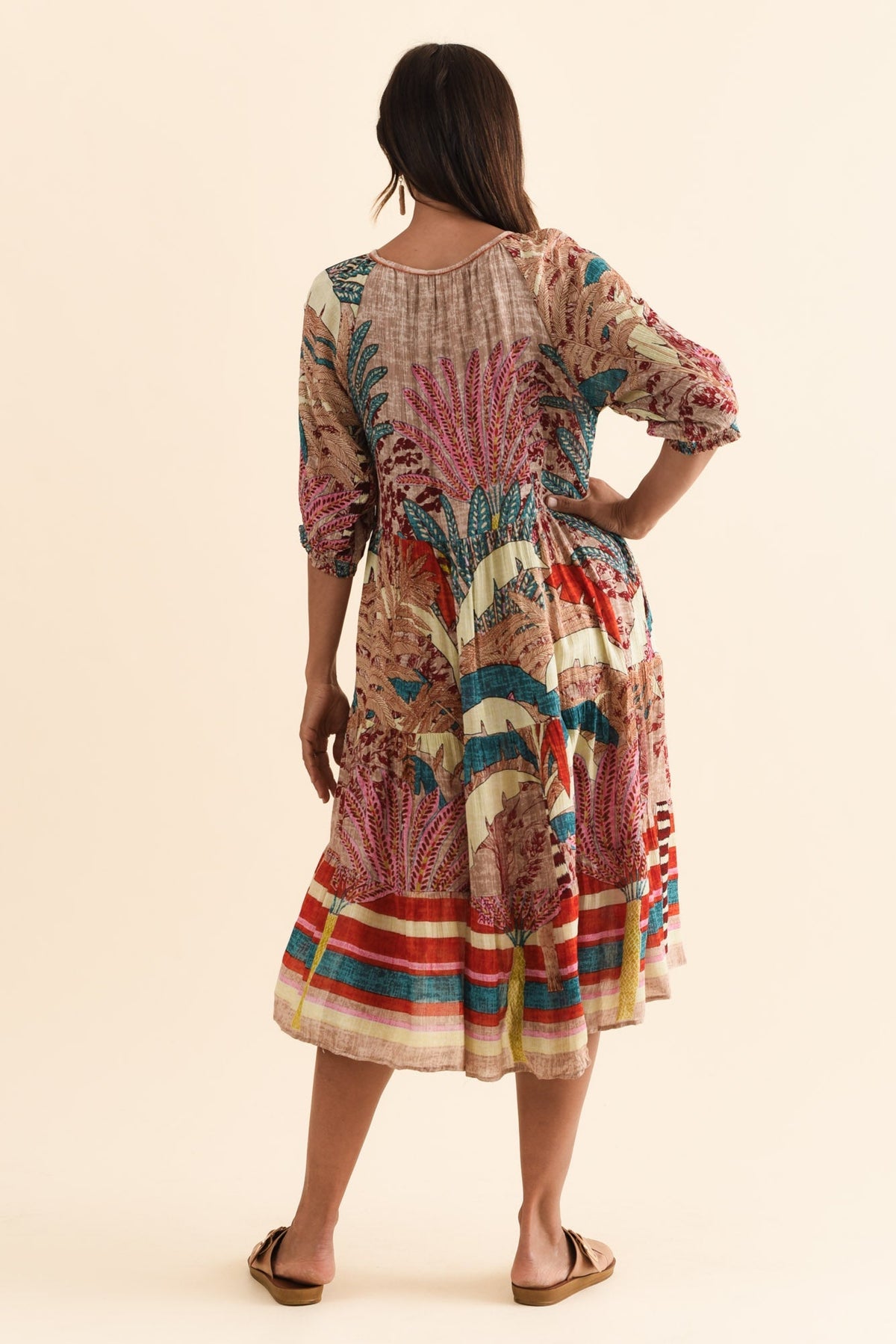 Hilaria Red Tropical Sleeved Dress Side View
