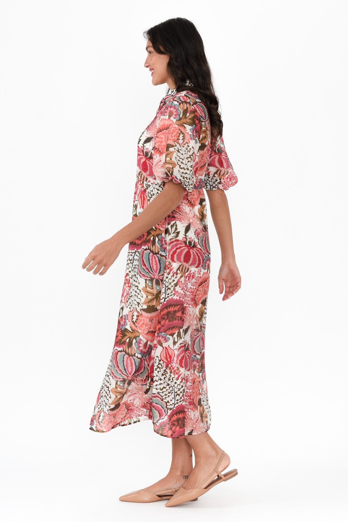 Hilma Pink Floral Cotton Blend Tie Dress Back View
