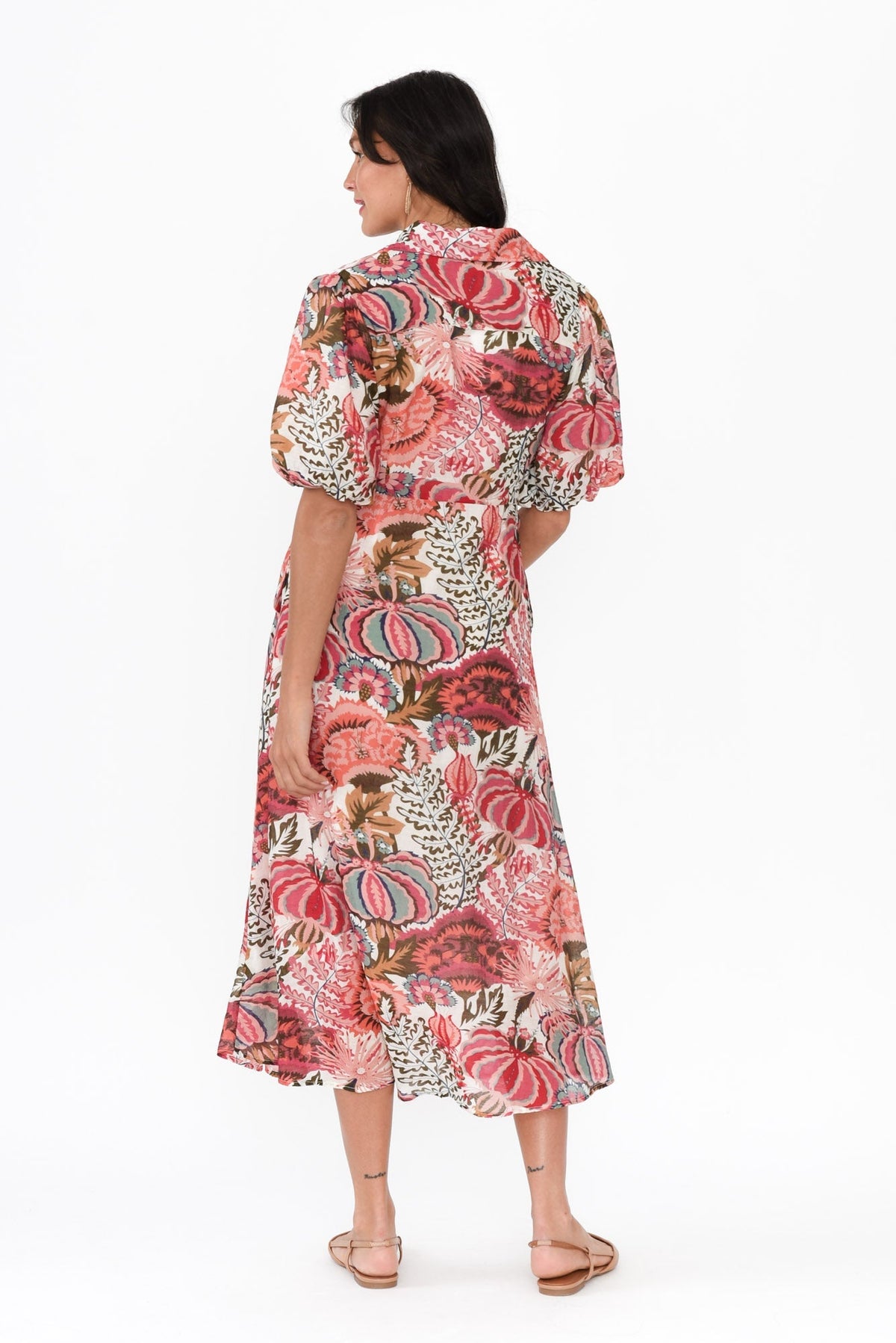 Hilma Pink Floral Cotton Blend Tie Dress Side View