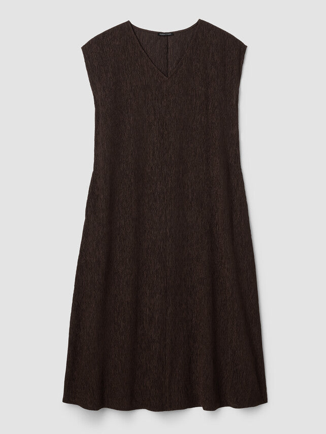 Elara | Pleated V-Neck Midi Dress Chocolate Brown