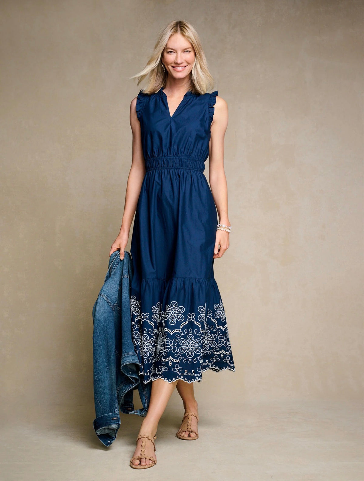 Amelie | Embroidered Navy Midi Dress