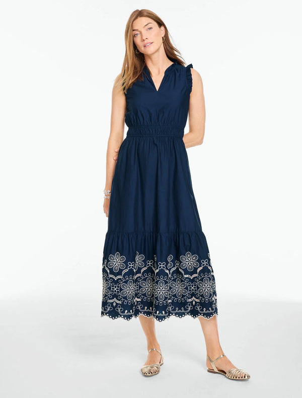 Amelie | Embroidered Navy Midi Dress