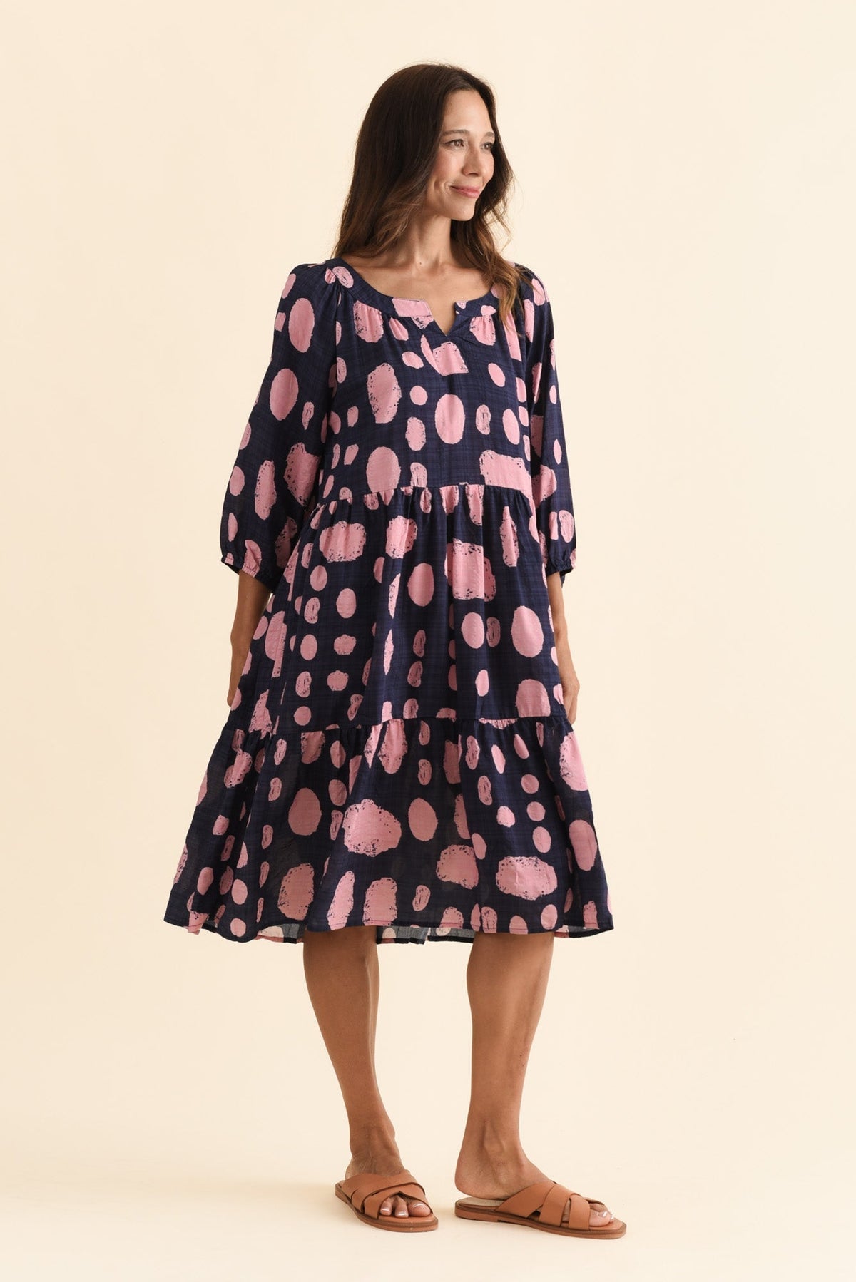 Irene Navy Spot Cotton Blend Dress Back View