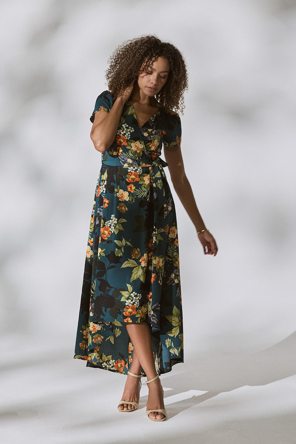 Floral High Low Wrap Maxi Dress Full Length View 2
