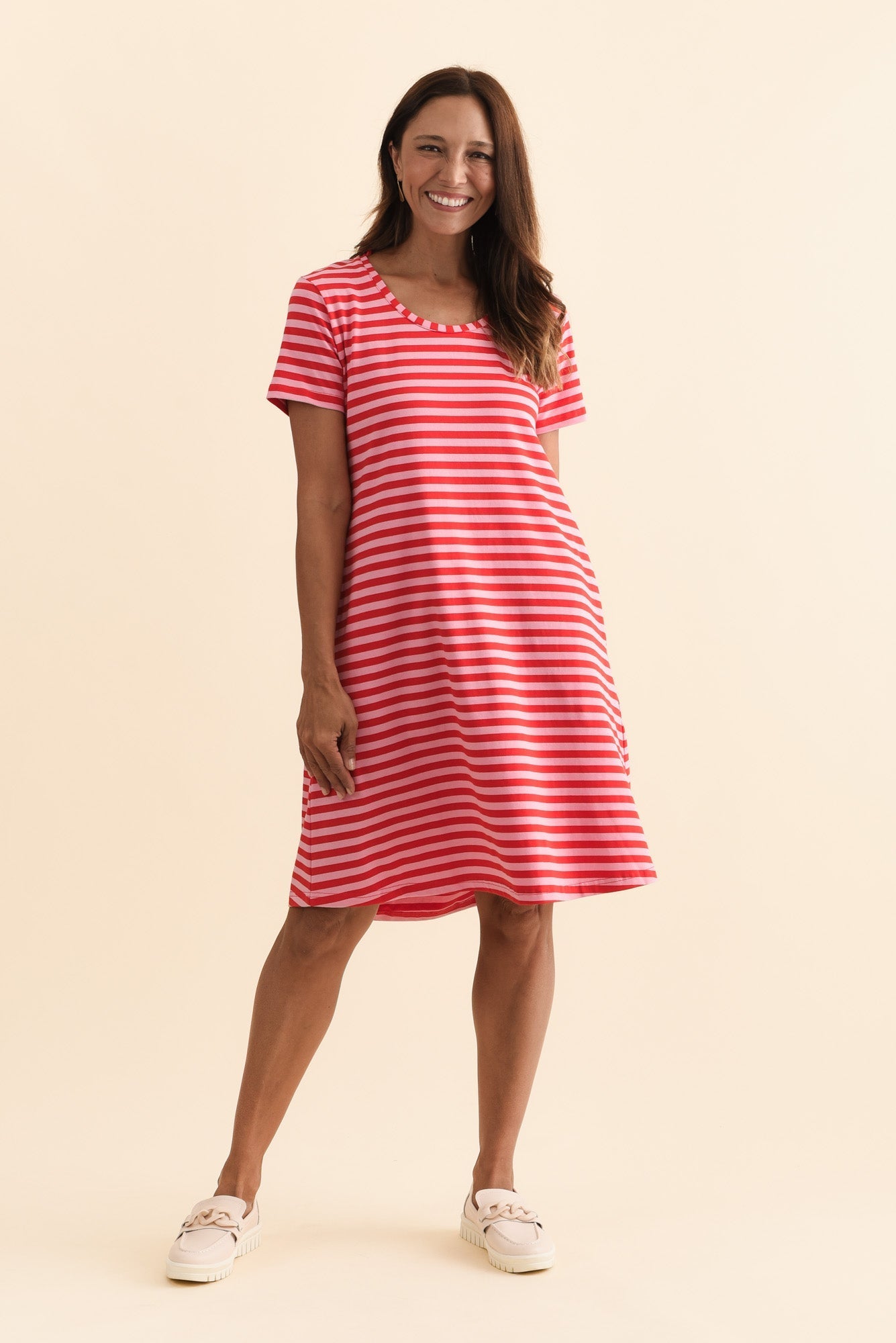 Izzy Red Stripe Cotton Tee Dress Back View 2