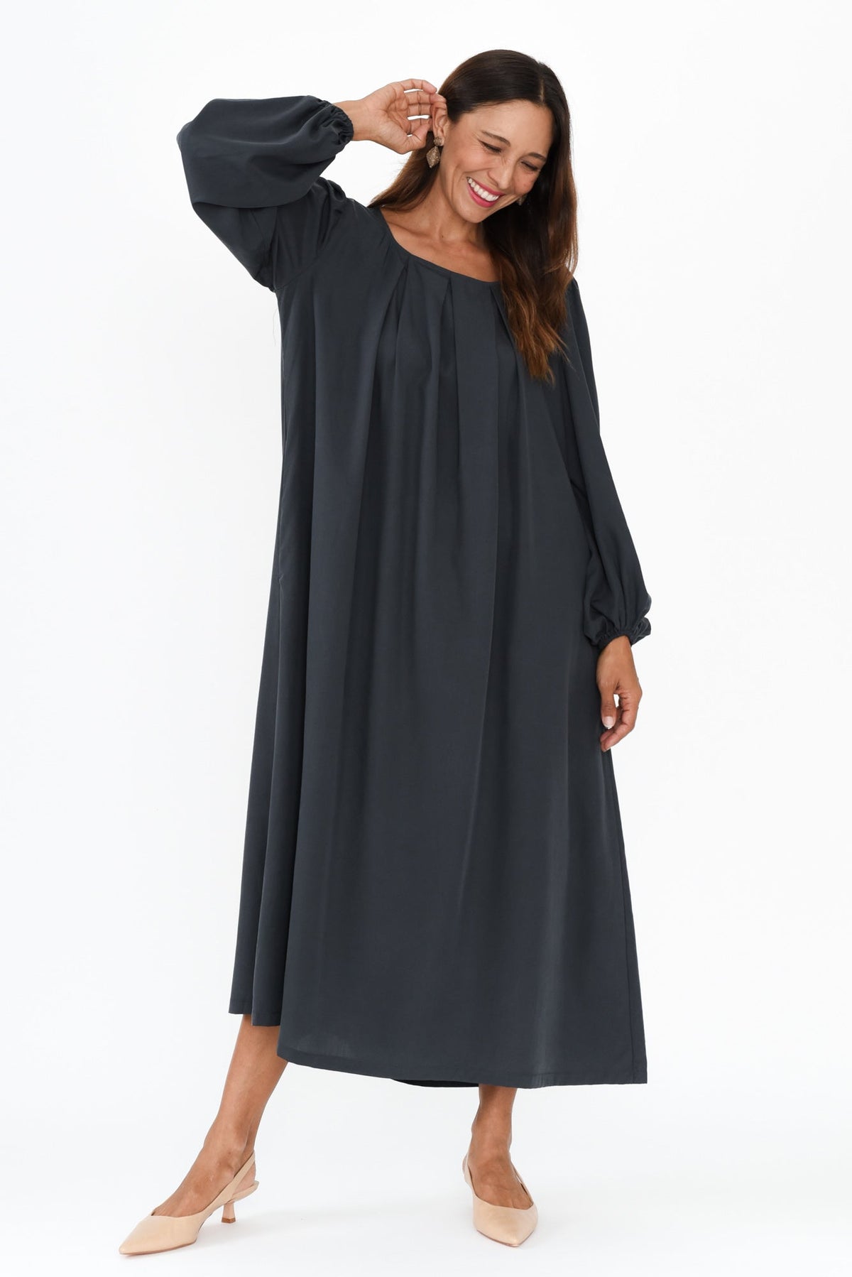 Jade Navy Puff Sleeve Dress Back View 2