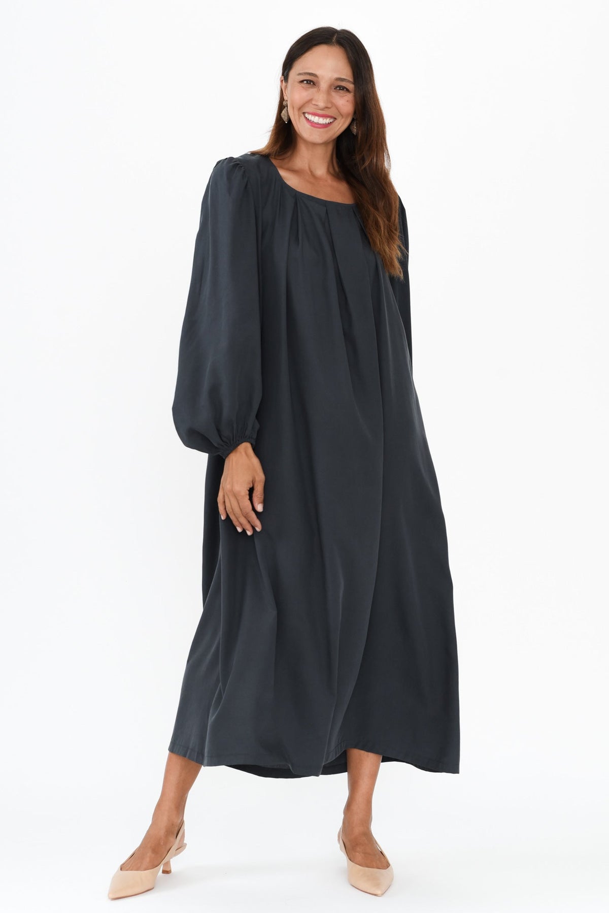 Jade Navy Puff Sleeve Dress Back View