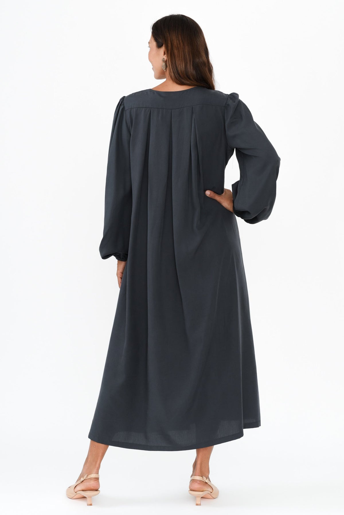 Jade Navy Puff Sleeve Dress Detail View