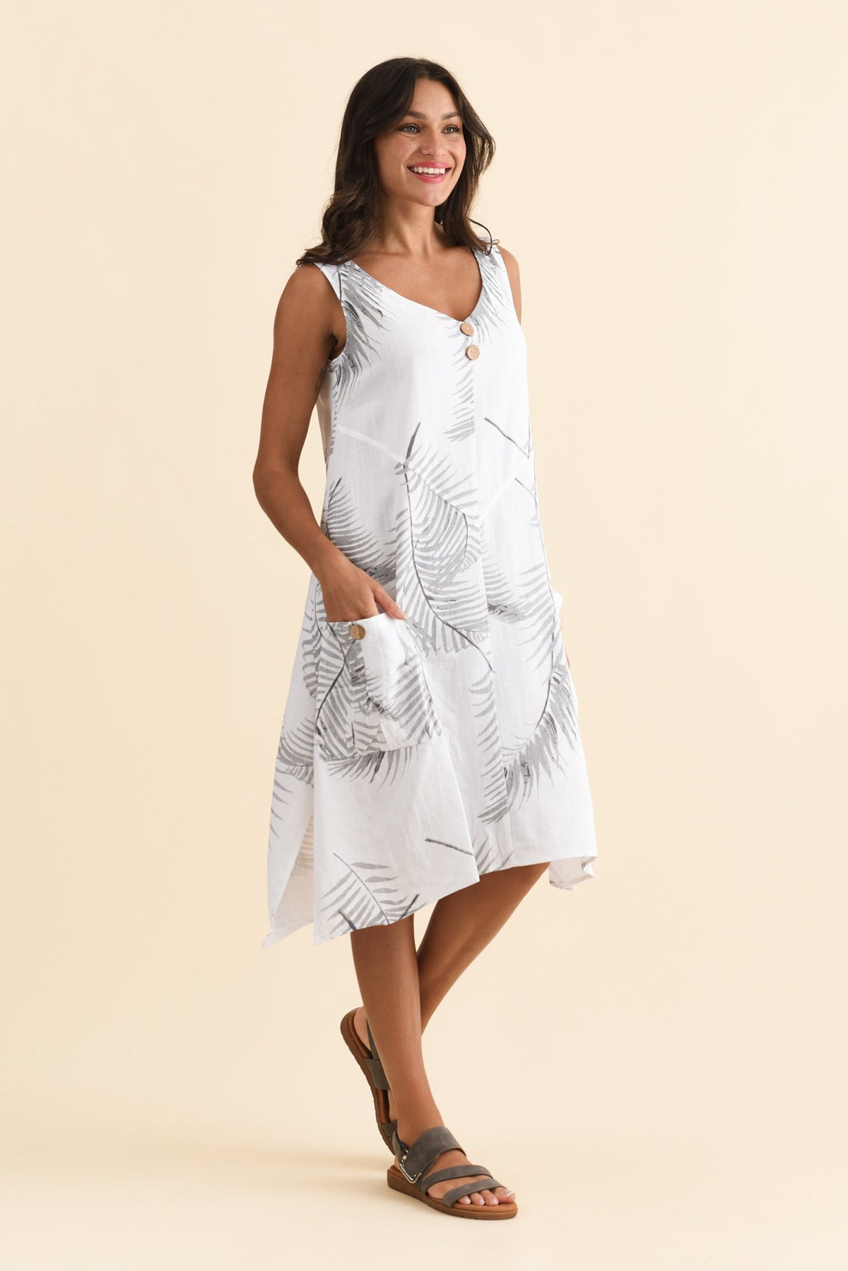 Jakine White Fern Linen Cotton Dress Back View