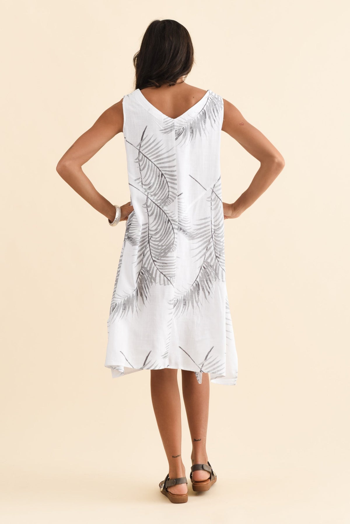 Jakine White Fern Linen Cotton Dress Side View