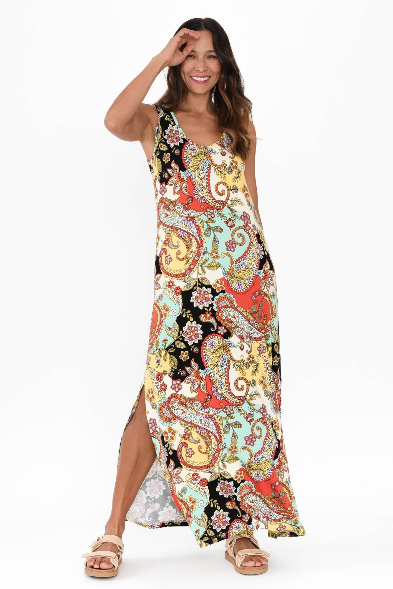 Janet Rust Paisley Bamboo Maxi Dress Front View