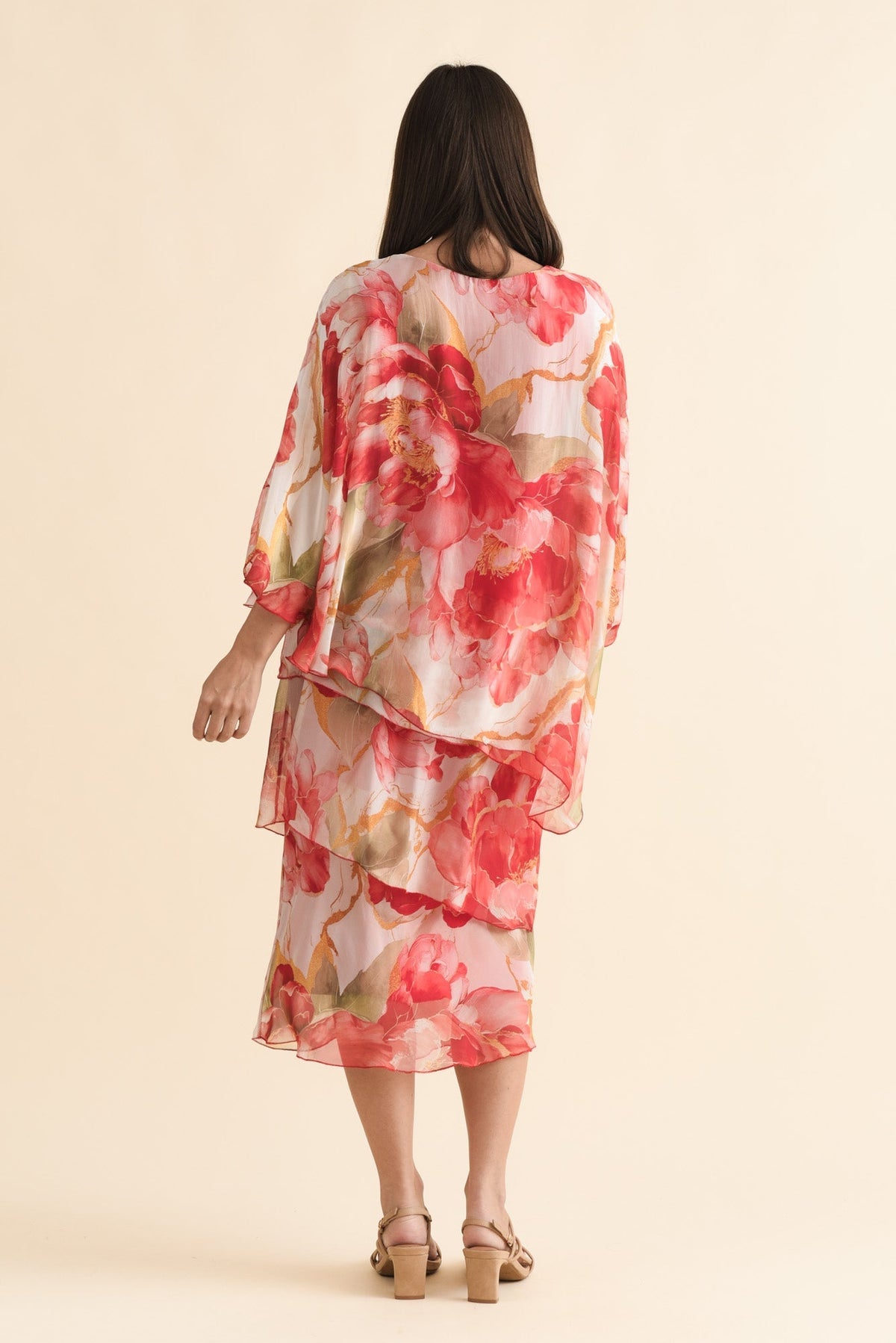 Jasmine Red Floral Silk Layer Dress Side View