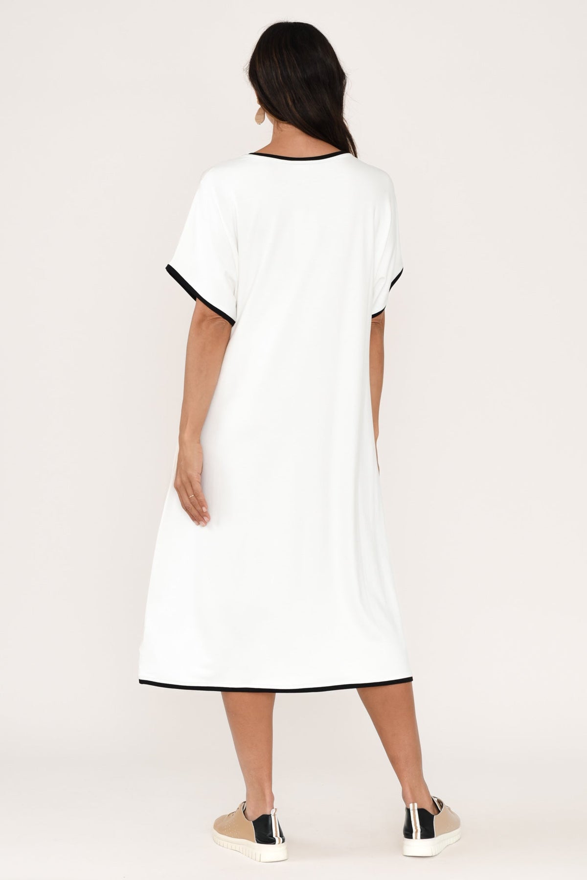 Jemima White Contrast V Neck Dress Detail View