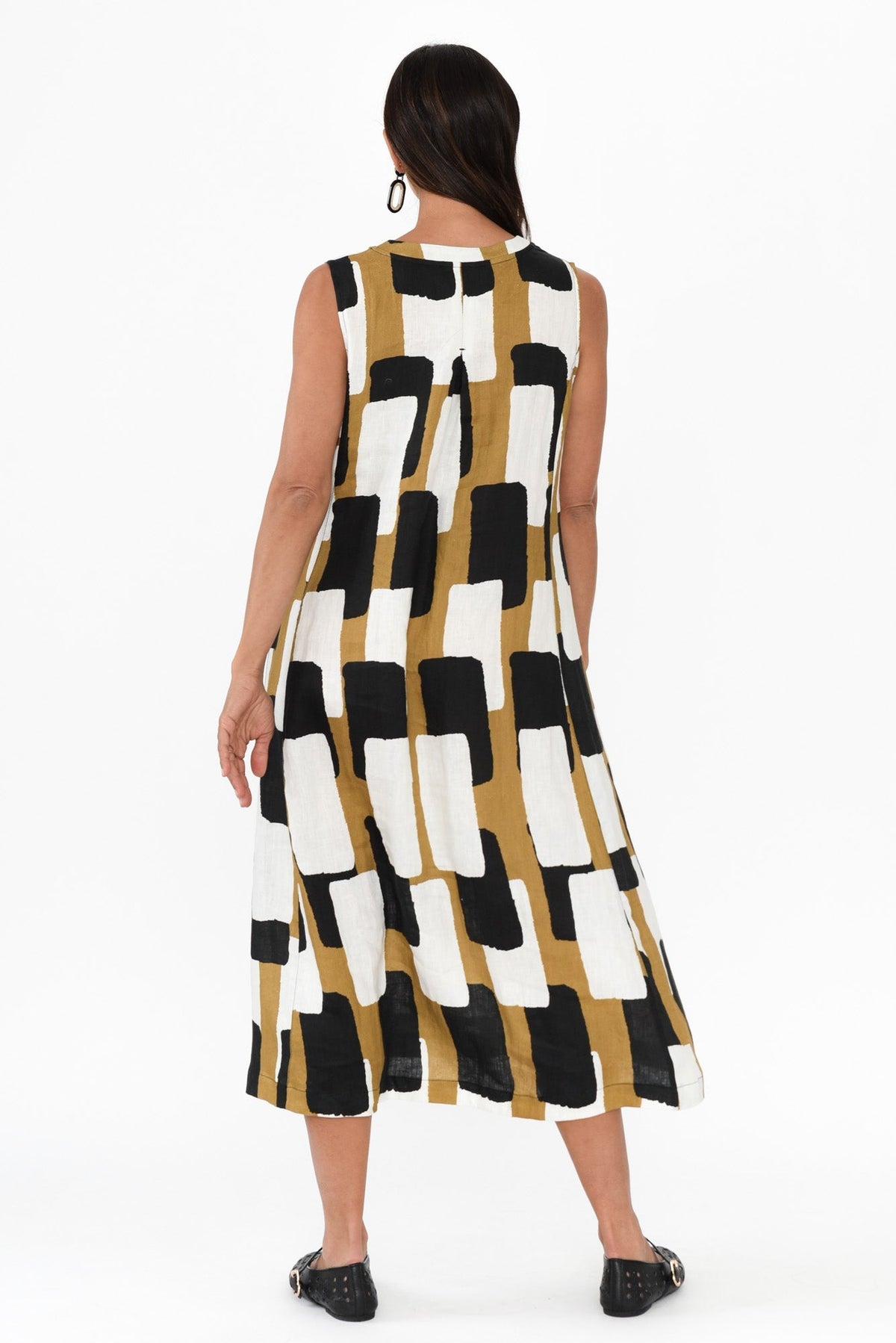 Joanne Yellow Geo Linen Dress Side View