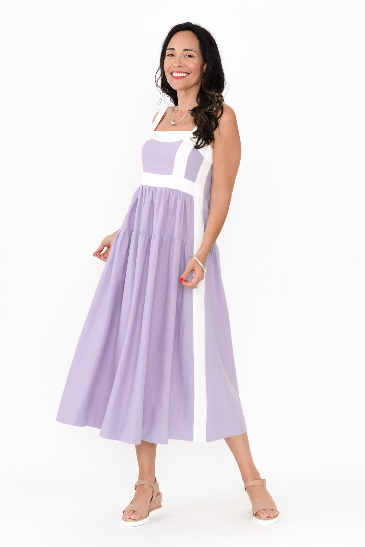Jolie Purple Trim Cotton Blend Dress Back View