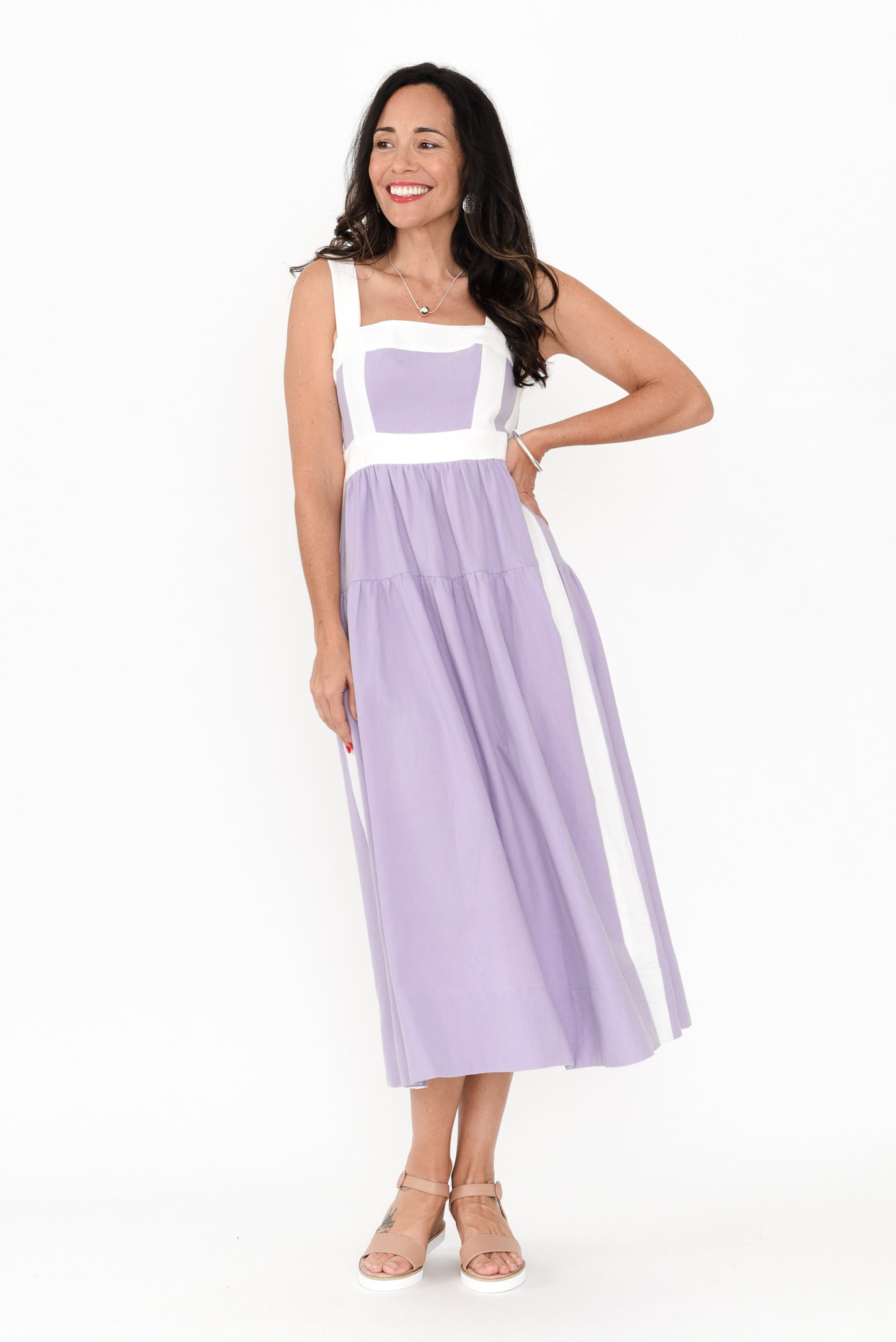 Jolie Purple Trim Cotton Blend Dress Front View 2