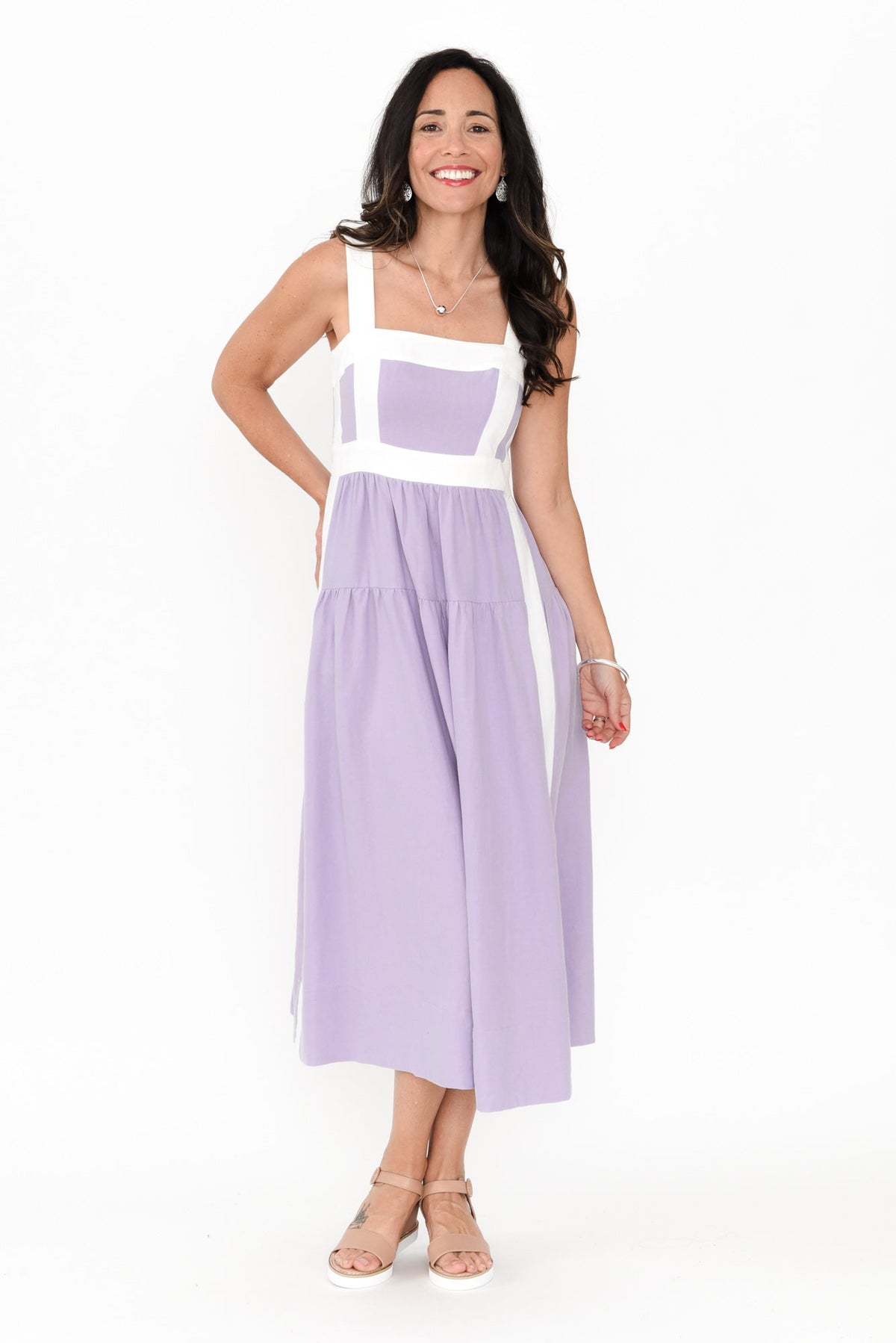 Jolie Purple Trim Cotton Blend Dress Back View 2