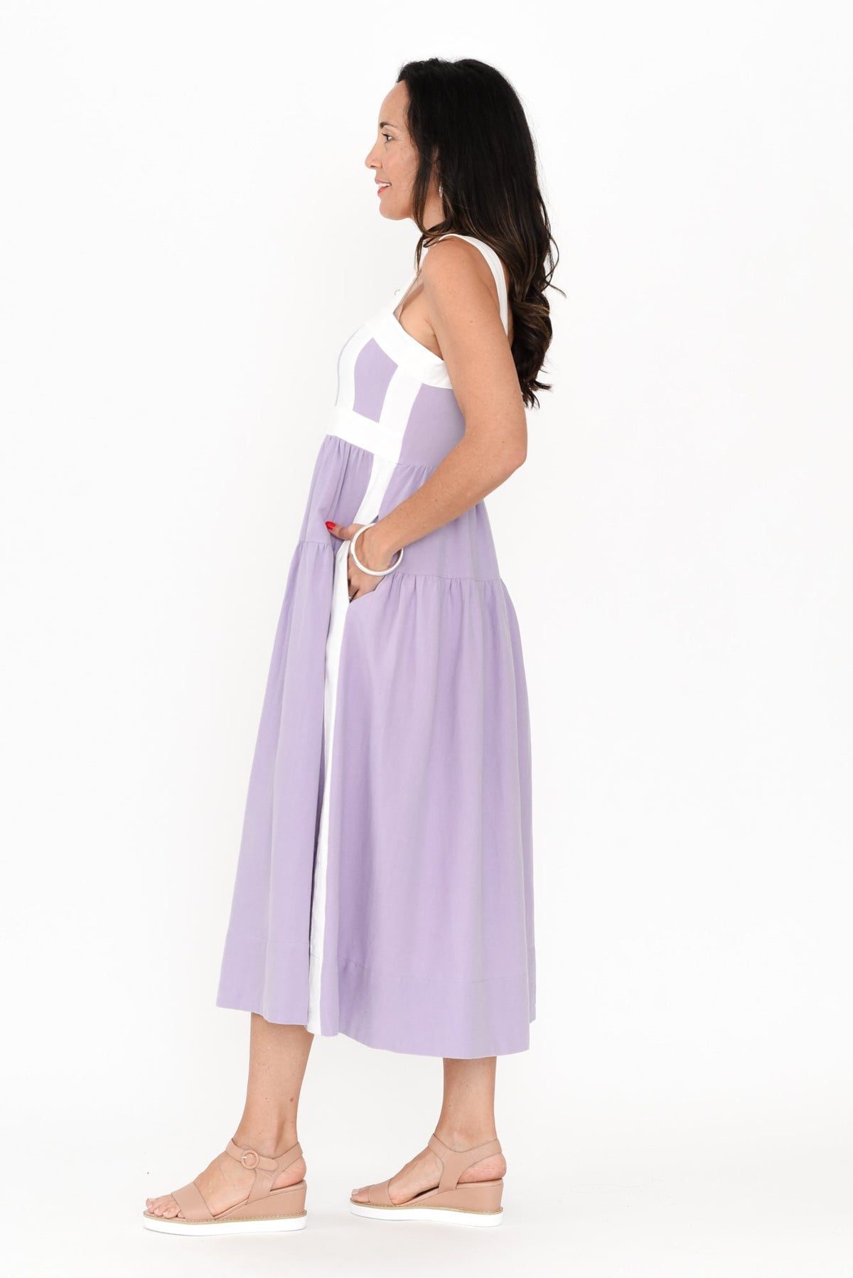 Jolie Purple Trim Cotton Blend Dress Side View