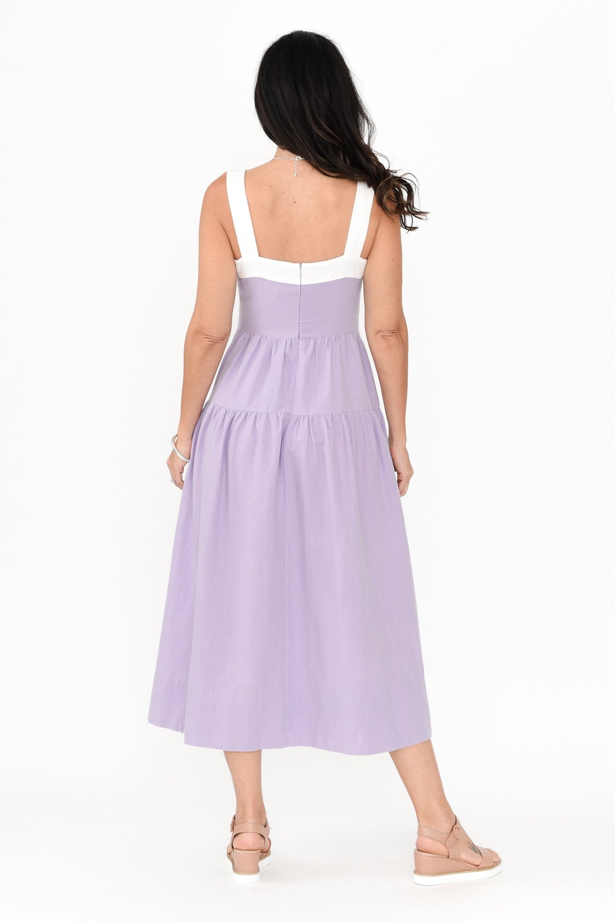 Jolie Purple Trim Cotton Blend Dress Detail View