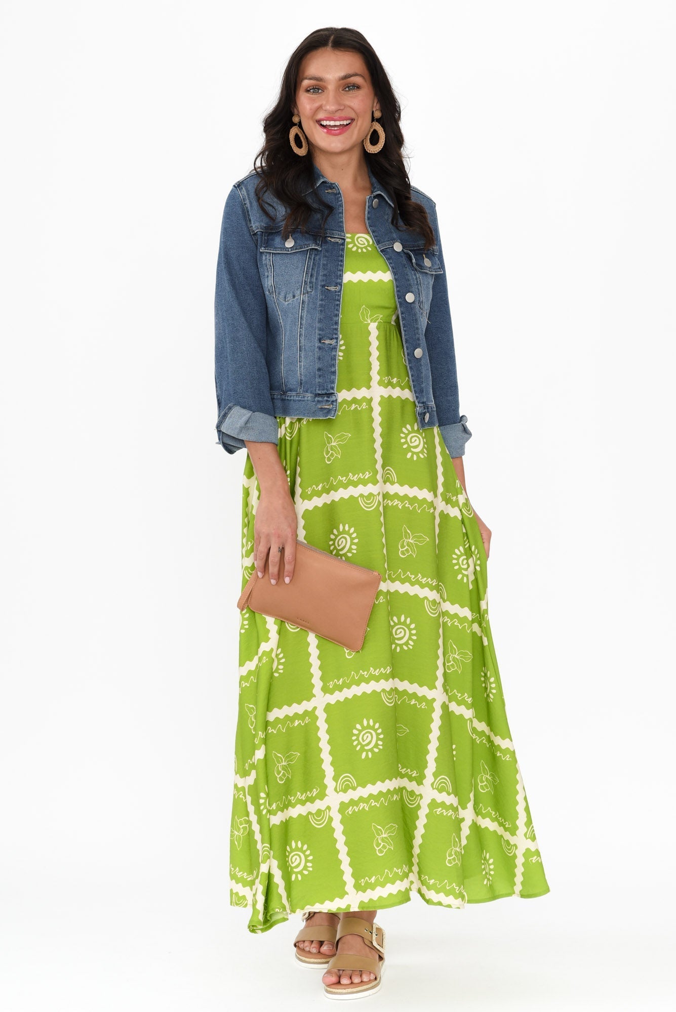 Julietta Green Tile Sleeveless Maxi Dress Front View