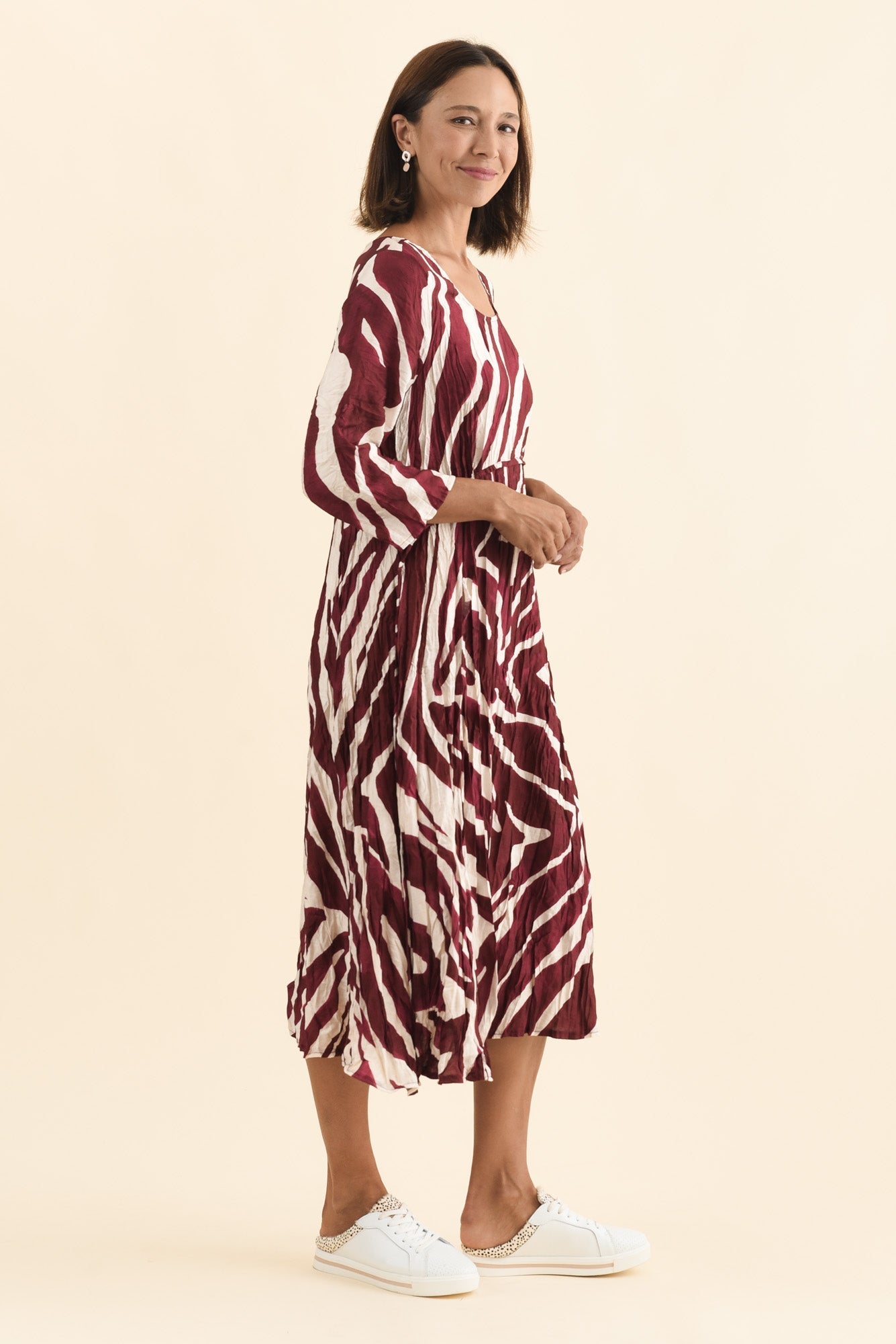 Juna Burgundy Abstract Crescent Dress Back View