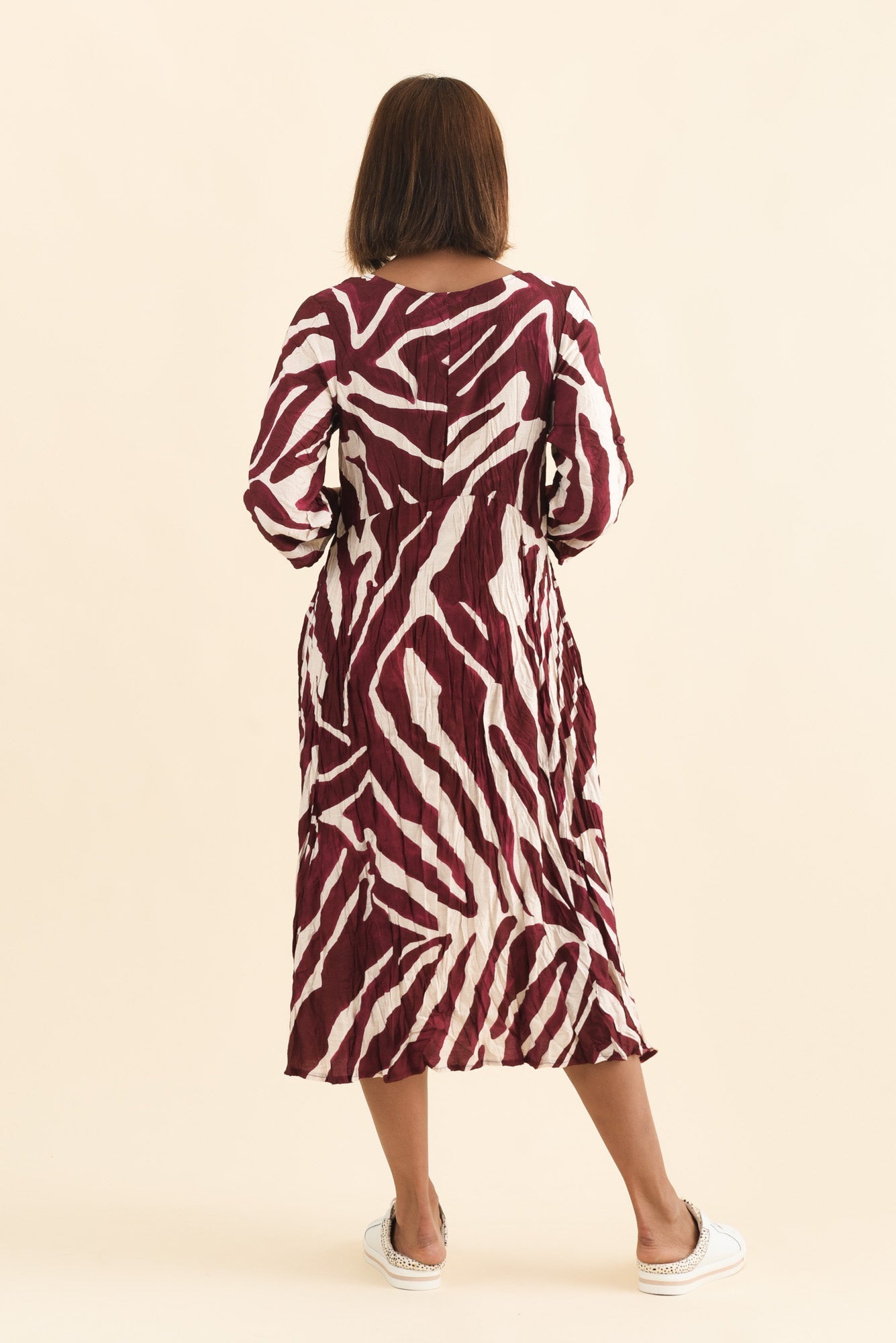 Juna Burgundy Abstract Crescent Dress Side View