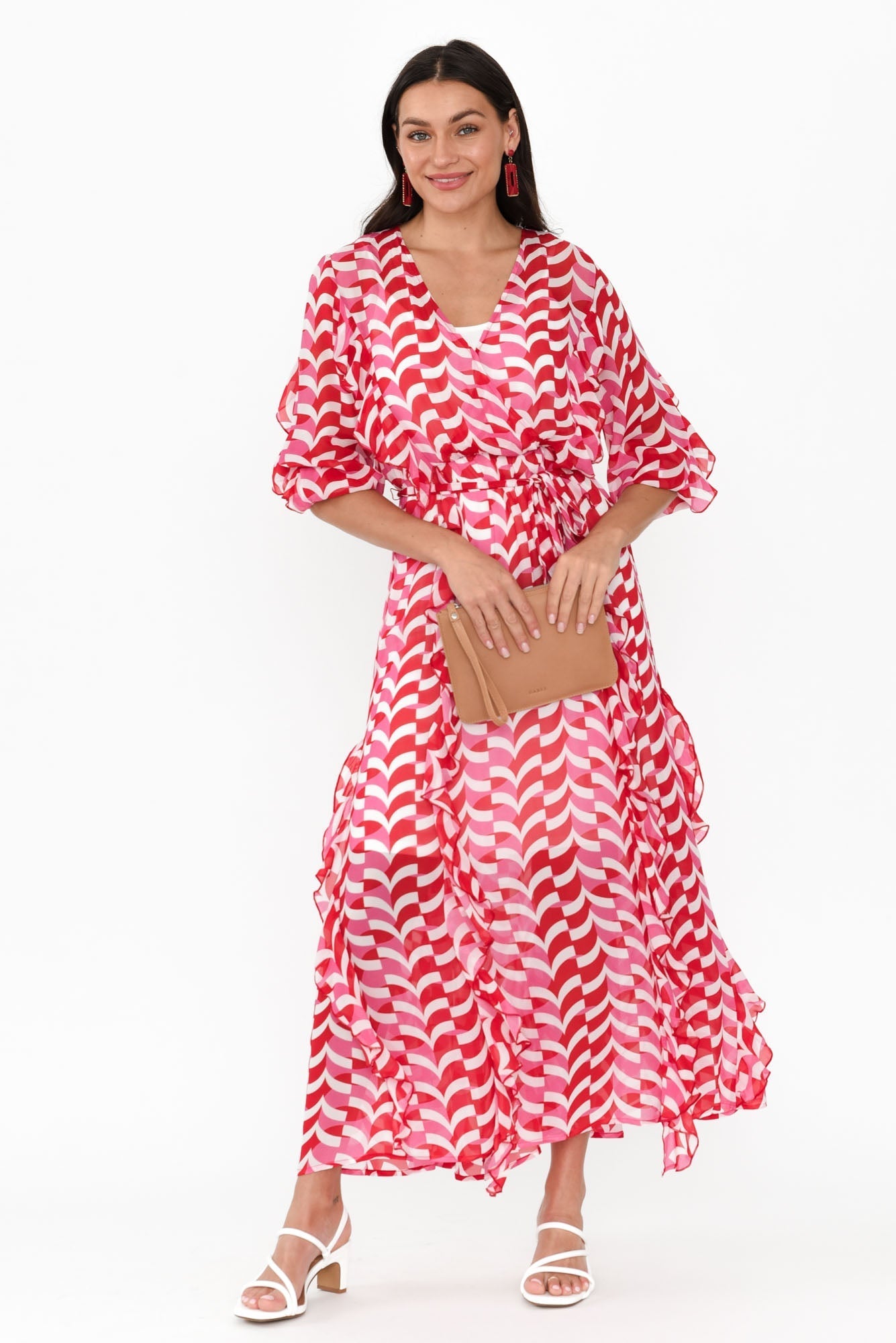 Just Love Pink Geo Ruffle Dress Front View 2