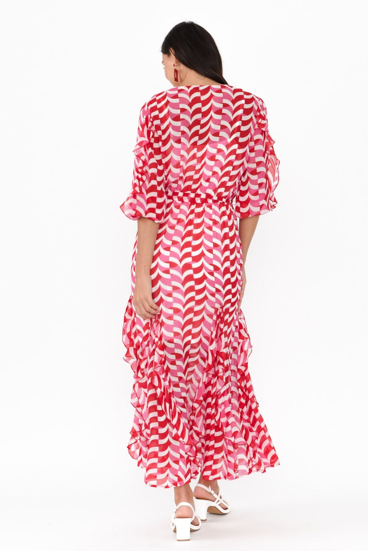 Just Love Pink Geo Ruffle Dress Detail View