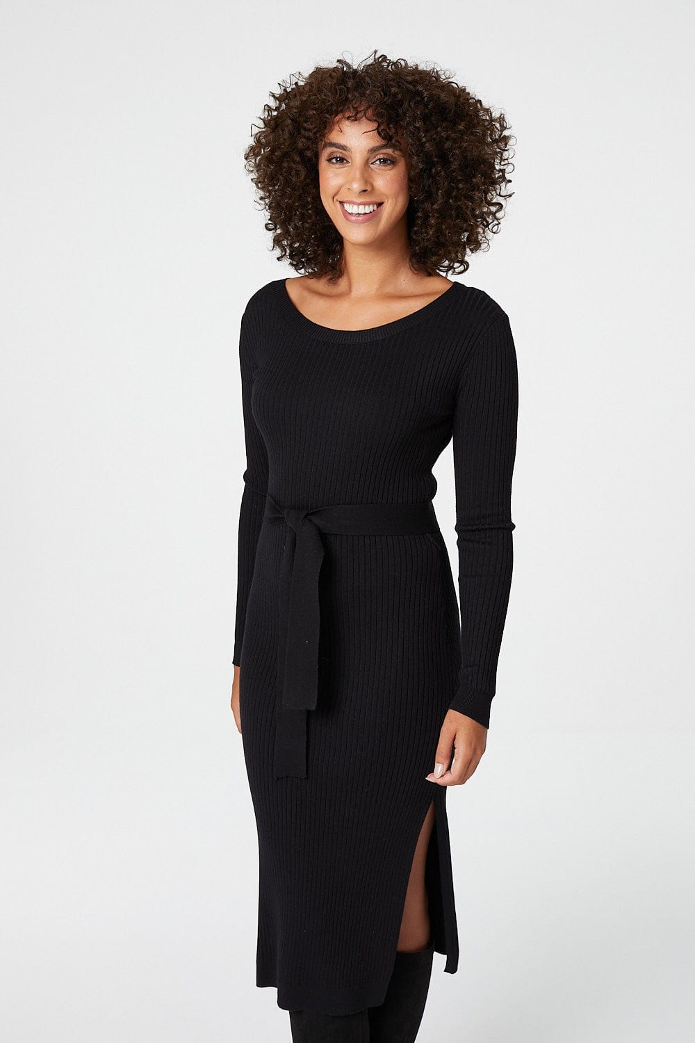 Long Sleeve Knit Bodycon Midi Dress Side View 3