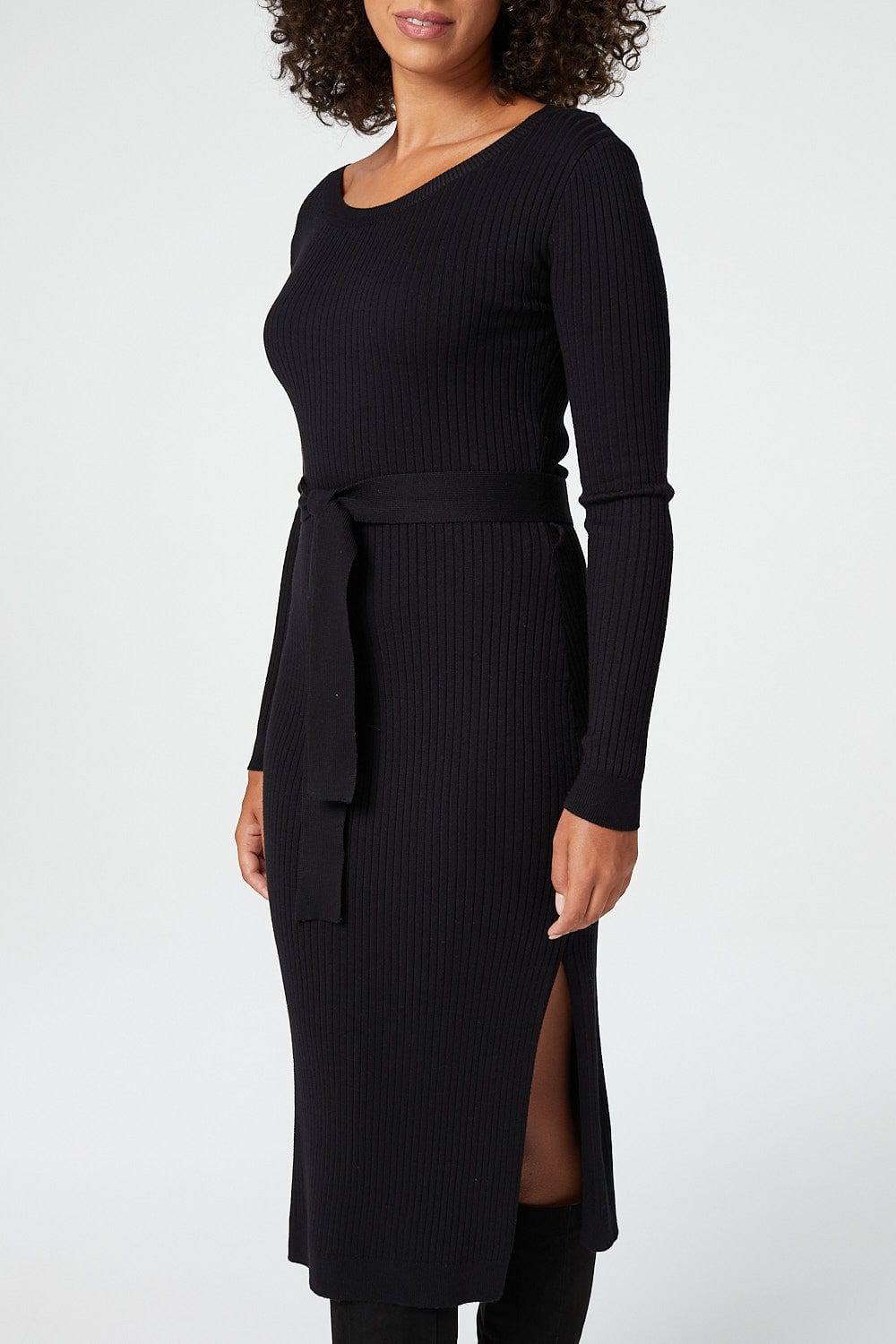 Long Sleeve Knit Bodycon Midi Dress Detail View 3