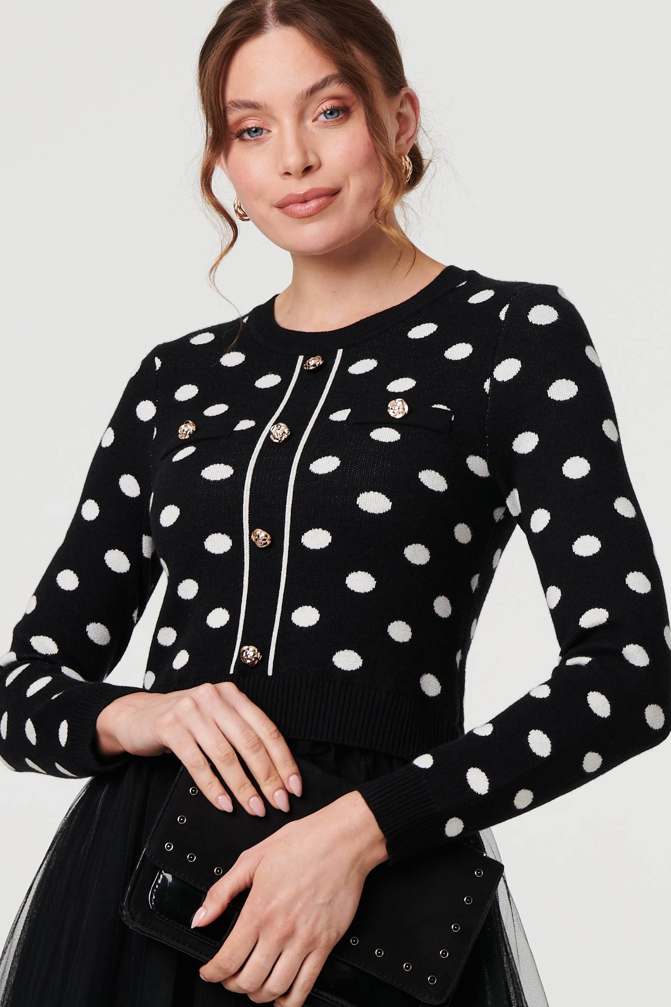 Polka Dot Semi Sheer Mesh Midi Dress Detail View