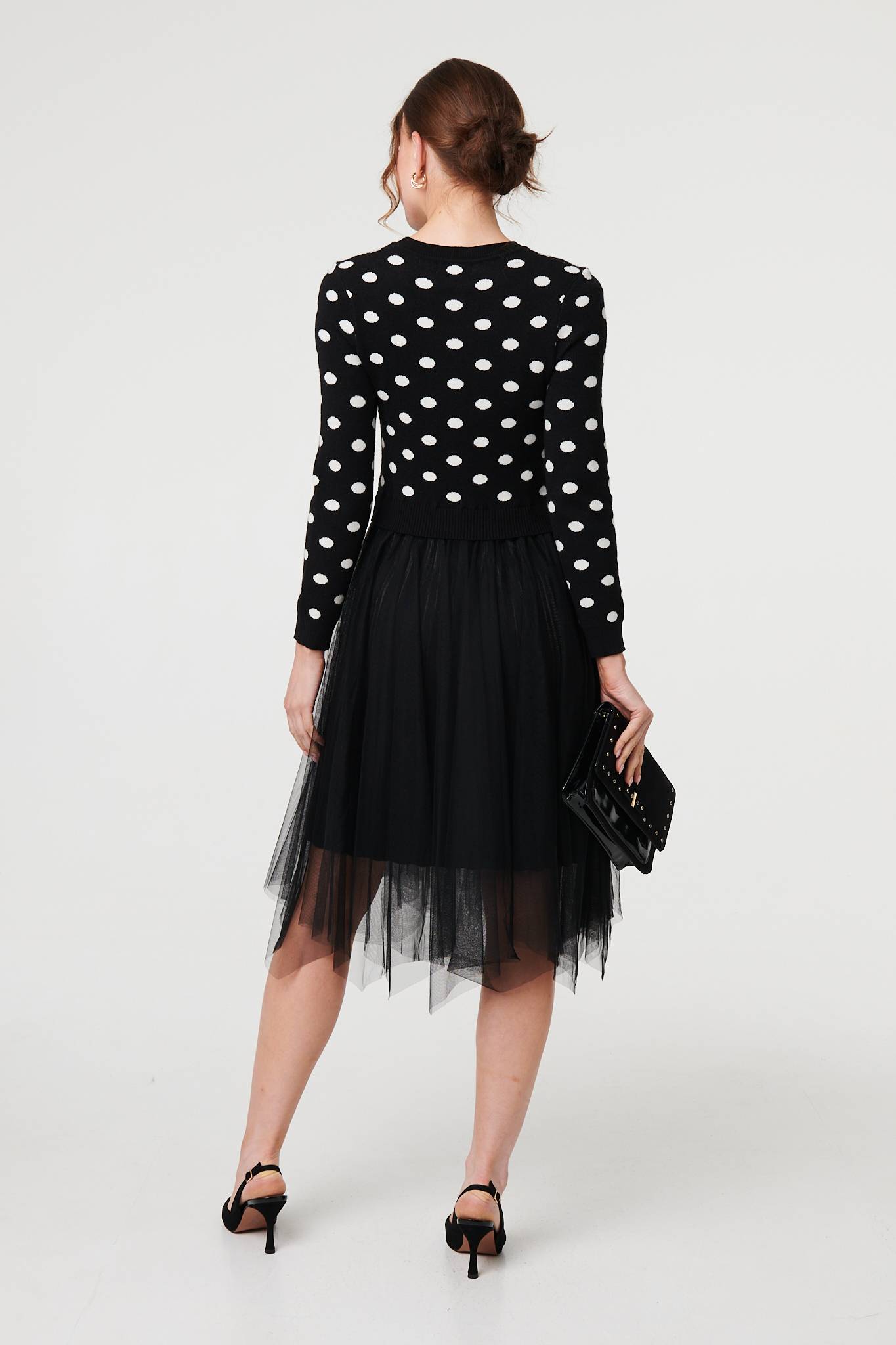 Polka Dot Semi Sheer Mesh Midi Dress Side View