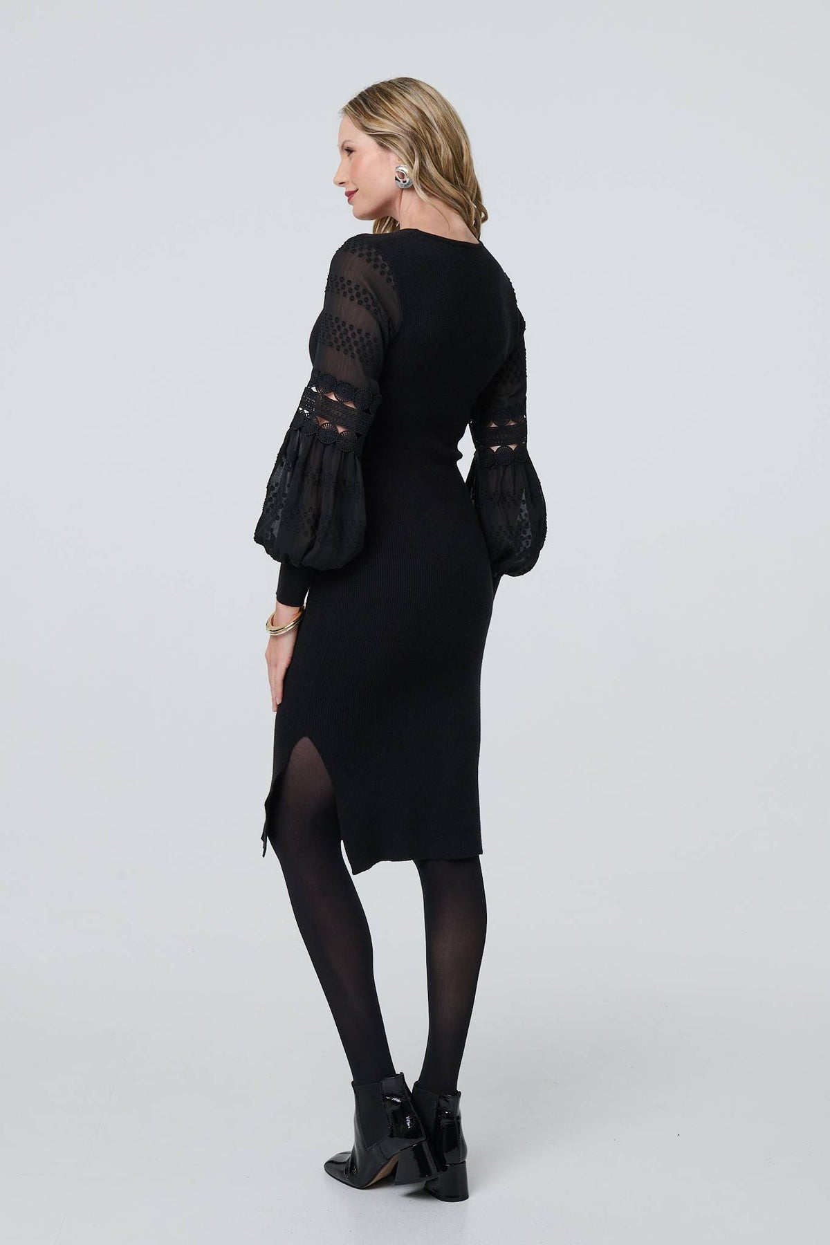 Long Sheer Sleeve Bodycon Knit Dress Side View