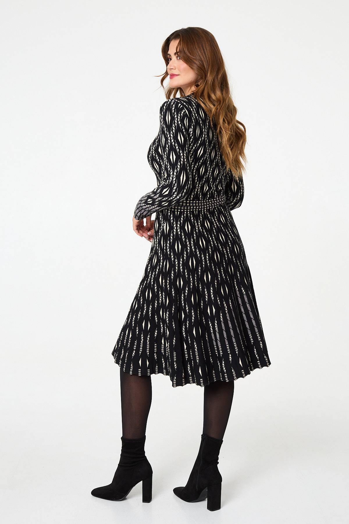 Geo Print Knit Skater Midi Dress Side View