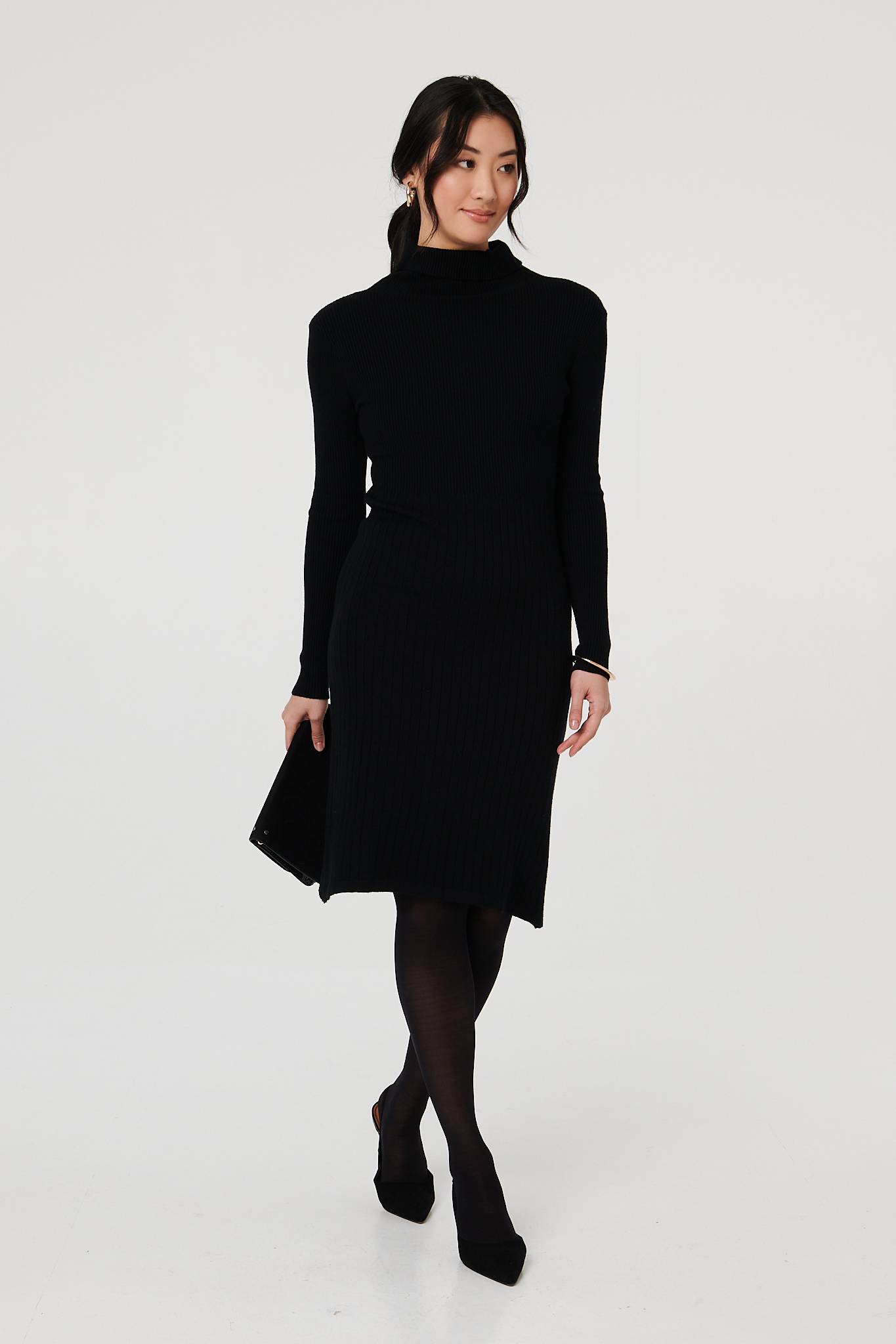 Textured Knit Bodycon Midi Dress Front View 3