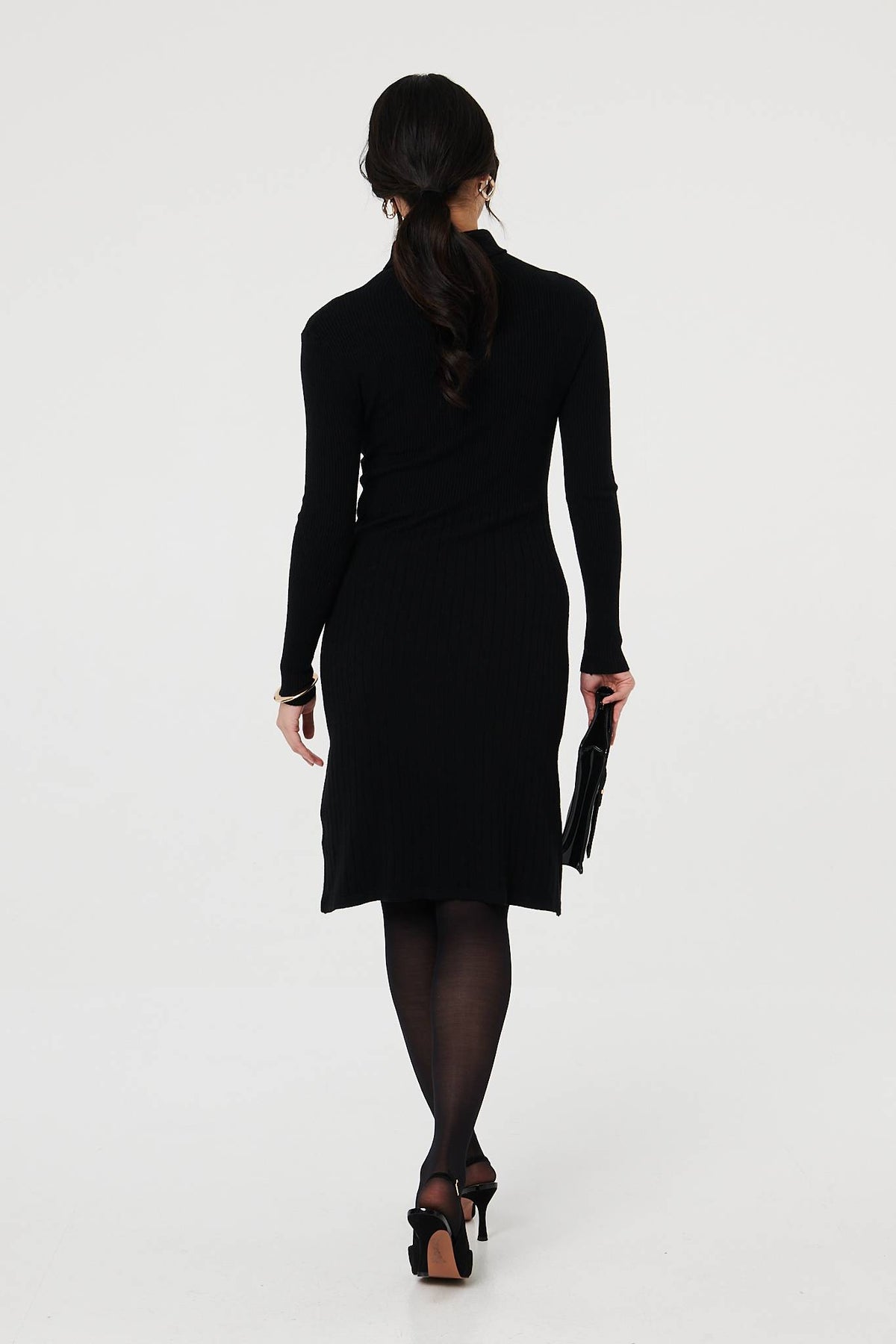 Textured Knit Bodycon Midi Dress Full Length View