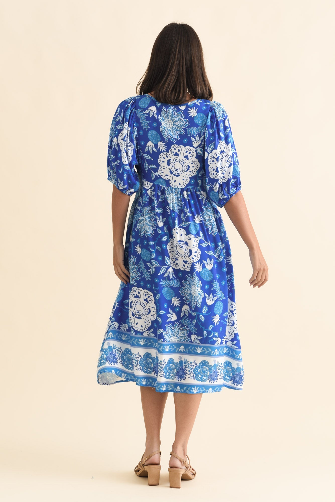 Kacey Blue Floral Button Dress Side View