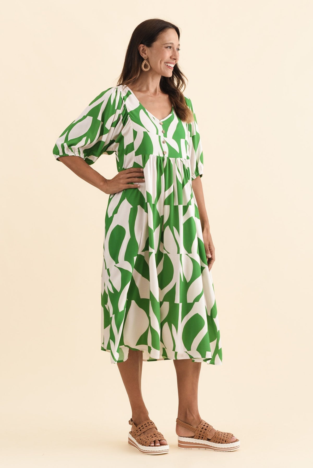 Kacey Green Abstract Button Dress Back View
