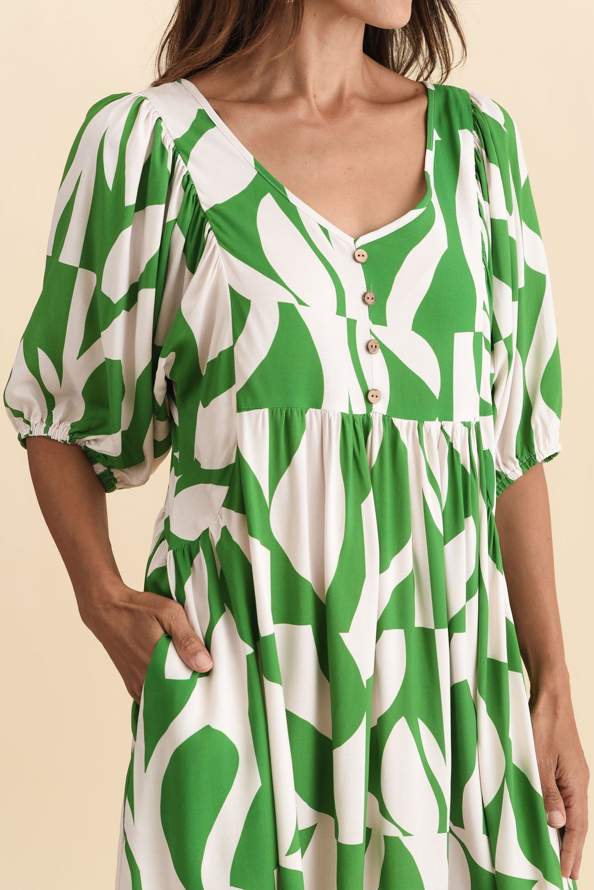 Kacey Green Abstract Button Dress Detail View