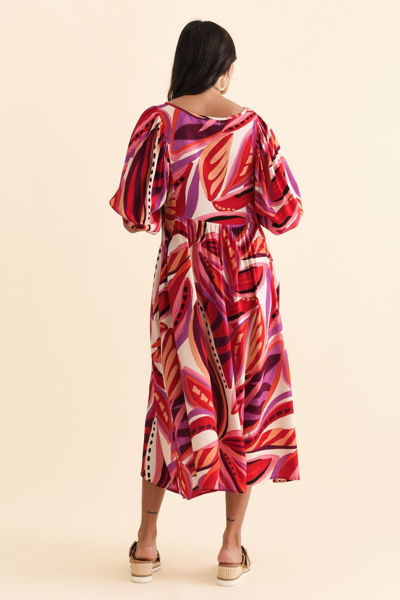 Kacey Pink Leaf Button Dress Detail View