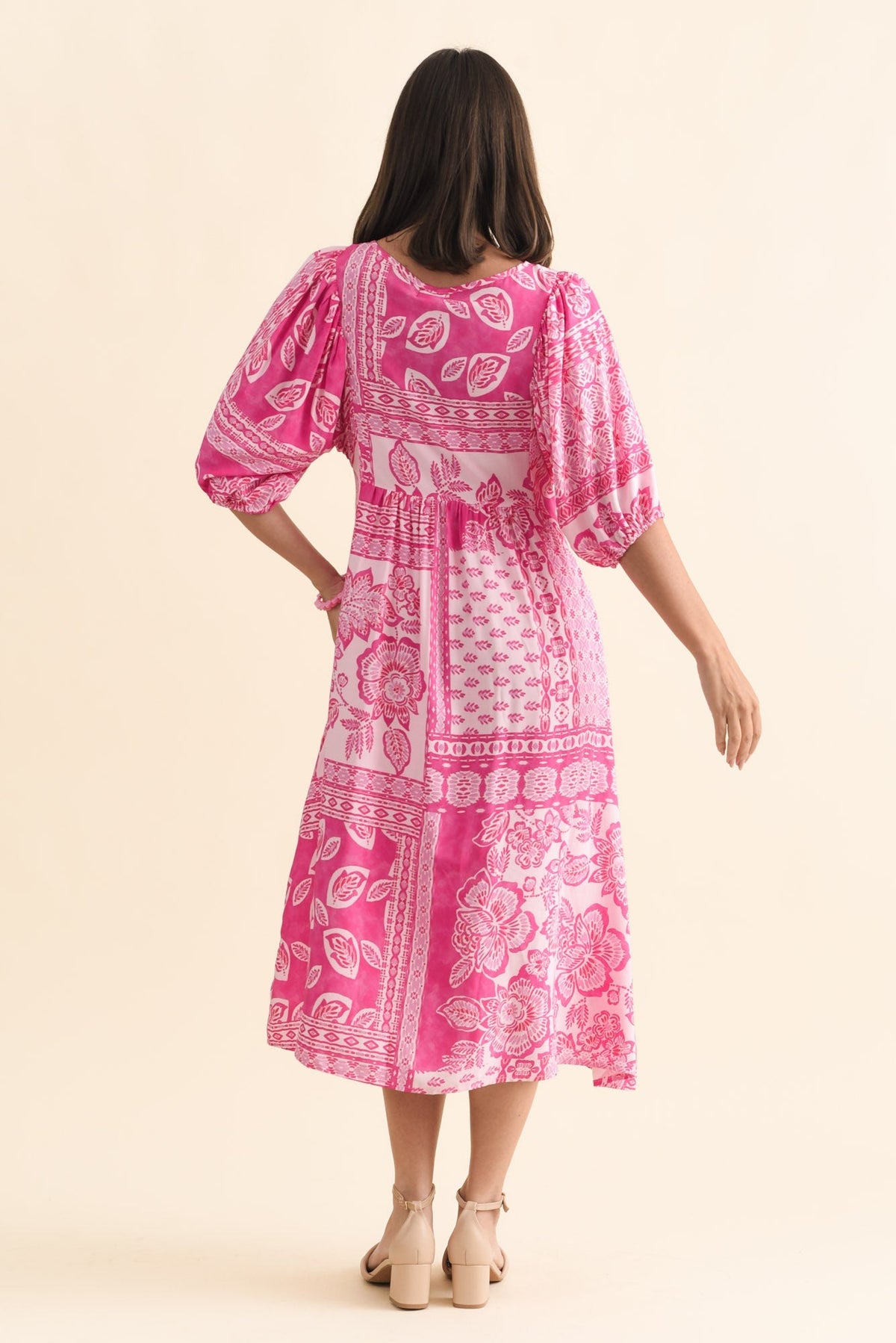 Kacey Pink Tile Button Dress Detail View