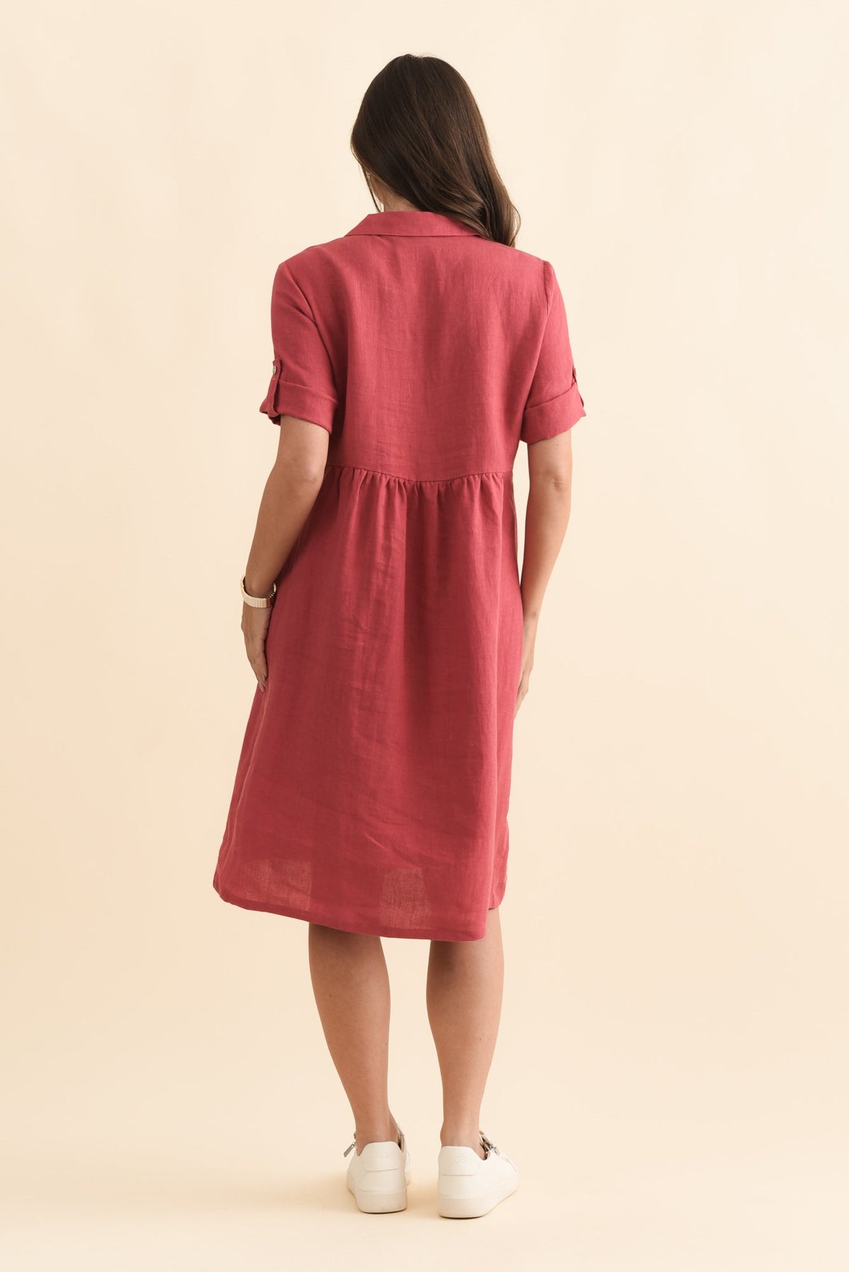 Katy Berry Linen Pocket Dress Side View