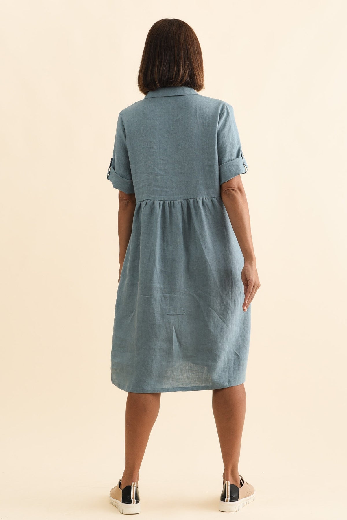 Katy Steel Linen Pocket Dress Back View