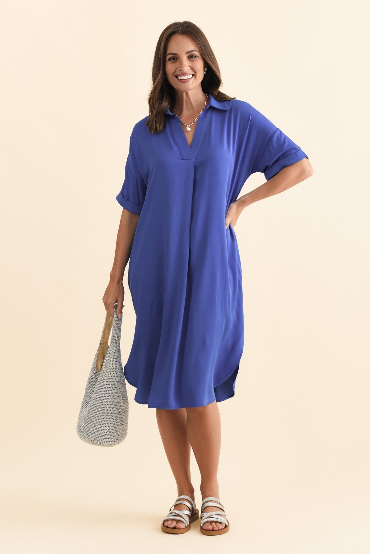 Kazi Cobalt Shirt Dress Front View
