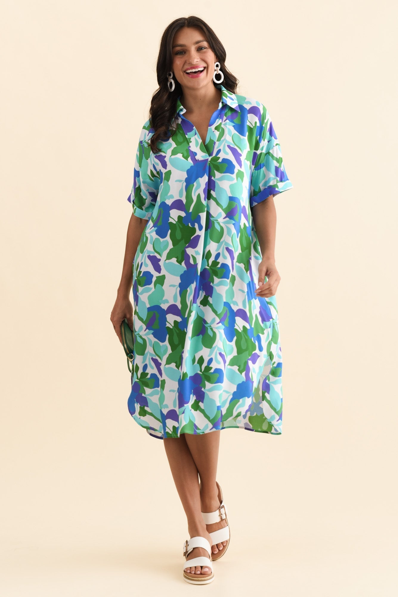 Kazi Green Garden Shirt Dress Front View 2