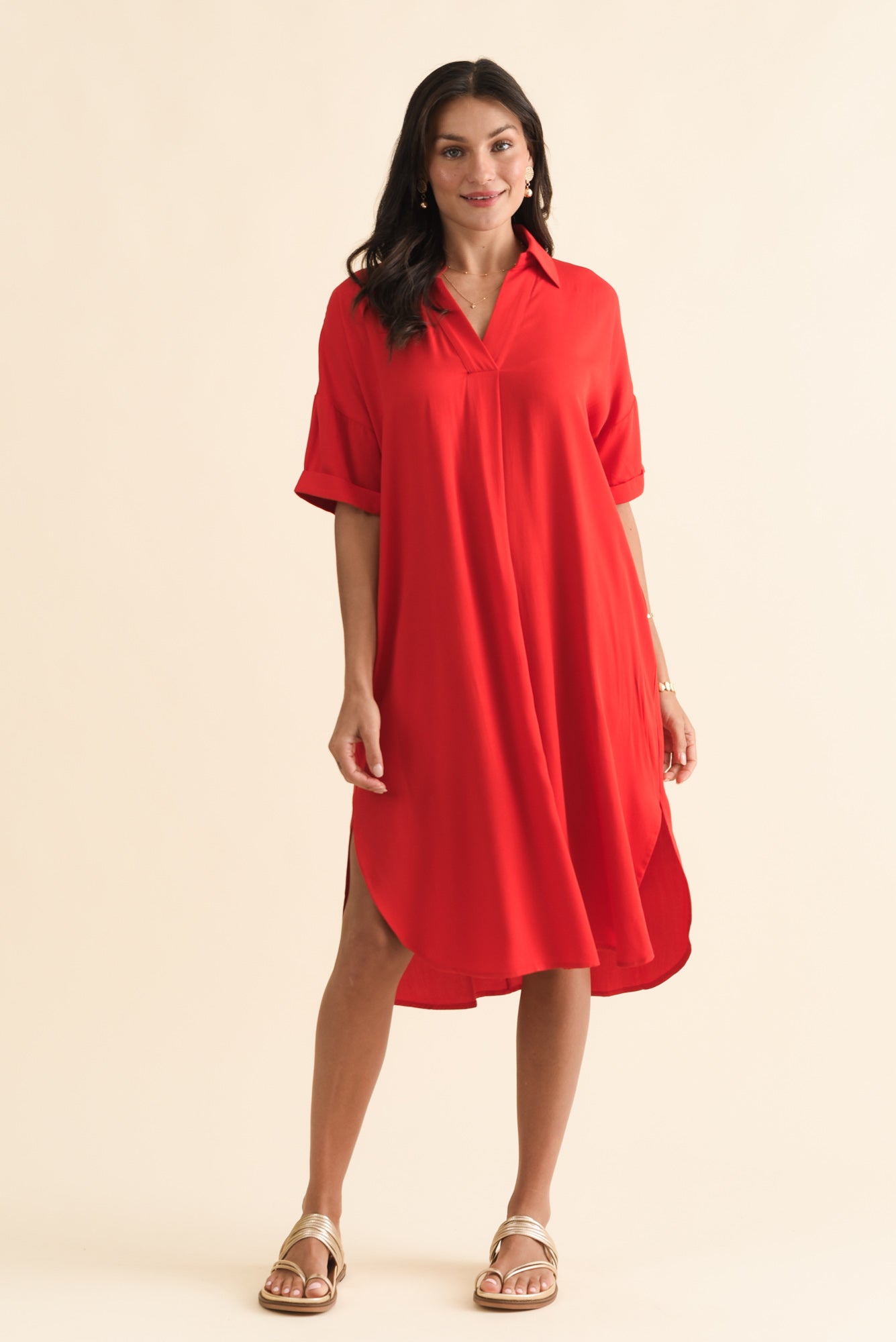 Kazi Red Shirt Dress Front View